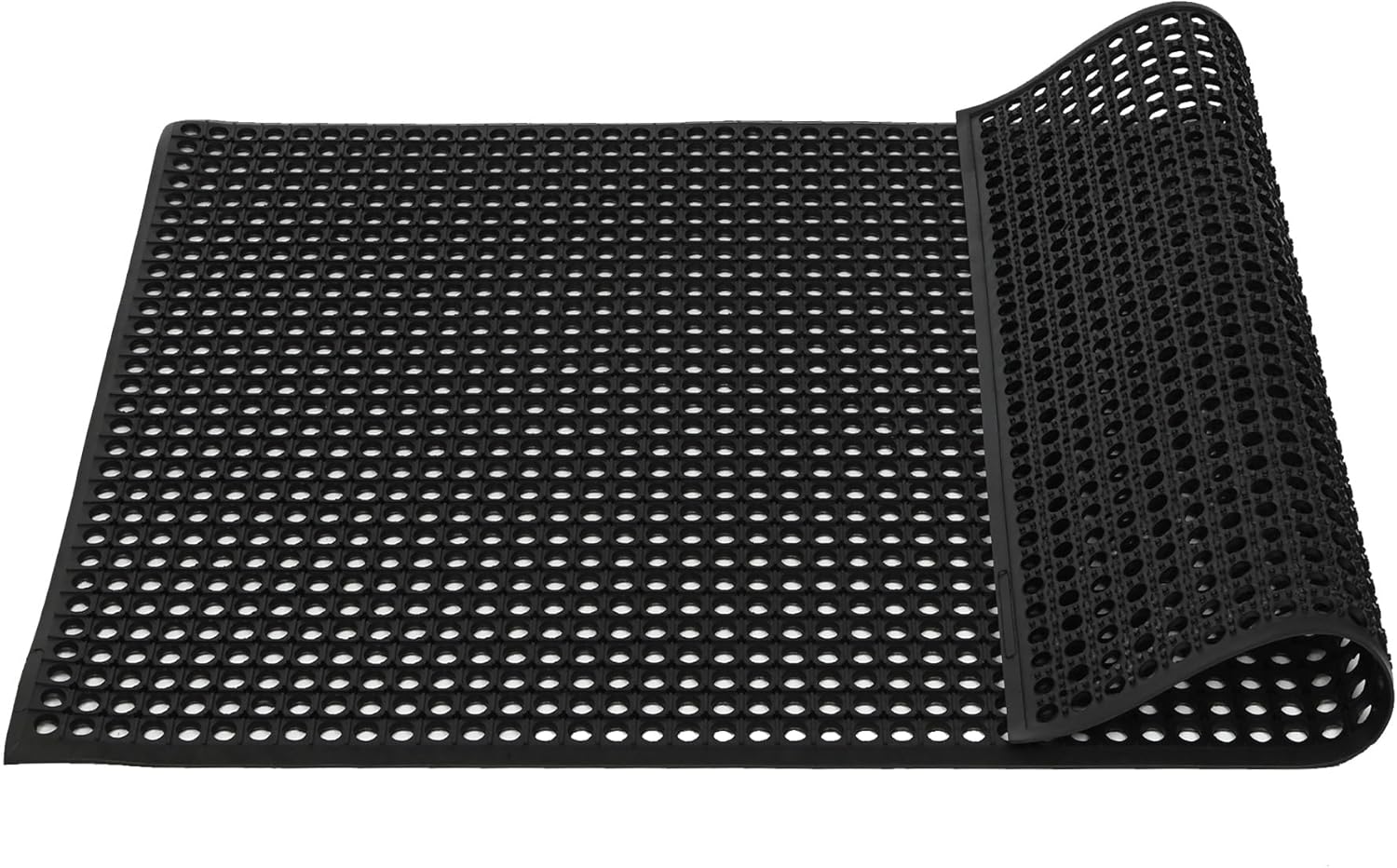 jxgzyy Commercial Rubber Floor Mat, 3' x 5' Heavy Duty Anti Fatigue Mat for Restaurant, Non-Slip Doormat with Drainage Holes for Kitchen, Bar, Garage, Pool and Wet Area, Black