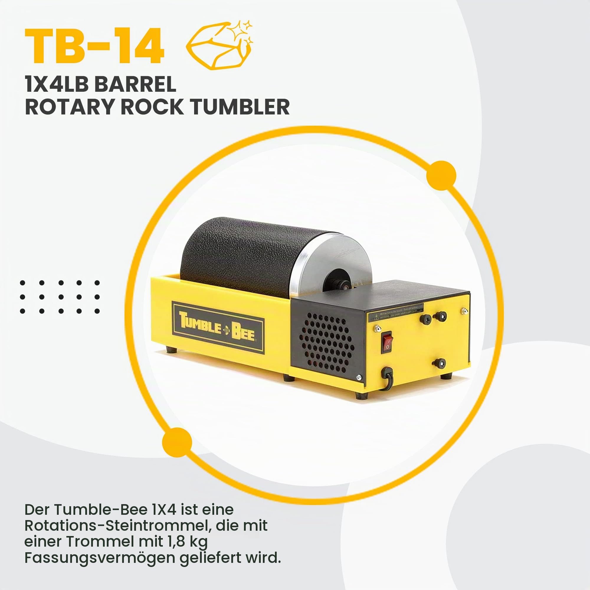 Tumble-Bee Rock Tumbler – großer Drehbarer Stein-Vibrationsbecher für Erwachsene und Kinder – 1 x 4 LB Barrel