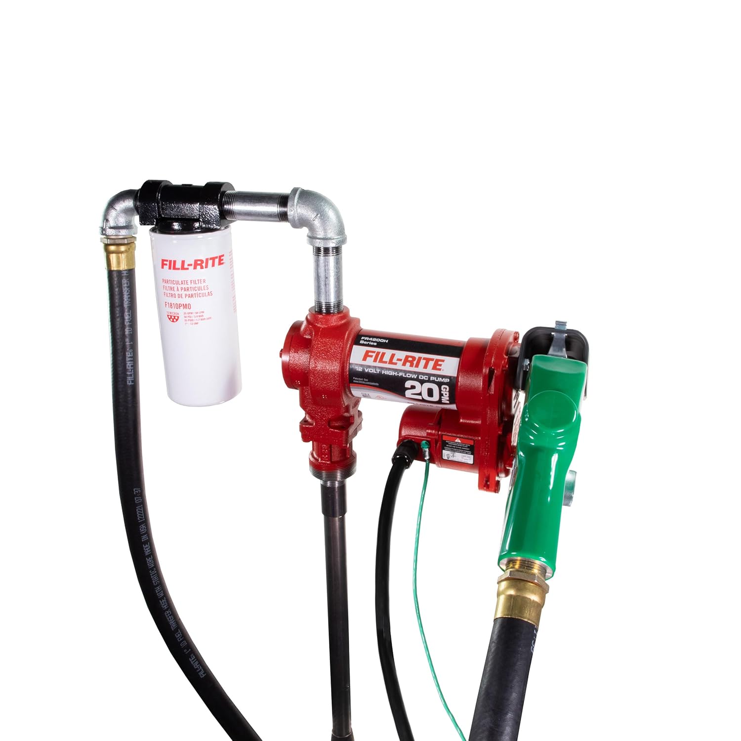 Fill-Rite FR4210HDF 12V 20 GPM Fuel Transfer Pump with Discharge Hose, Automatic Nozzle, Filter Kit, Suction Pipe