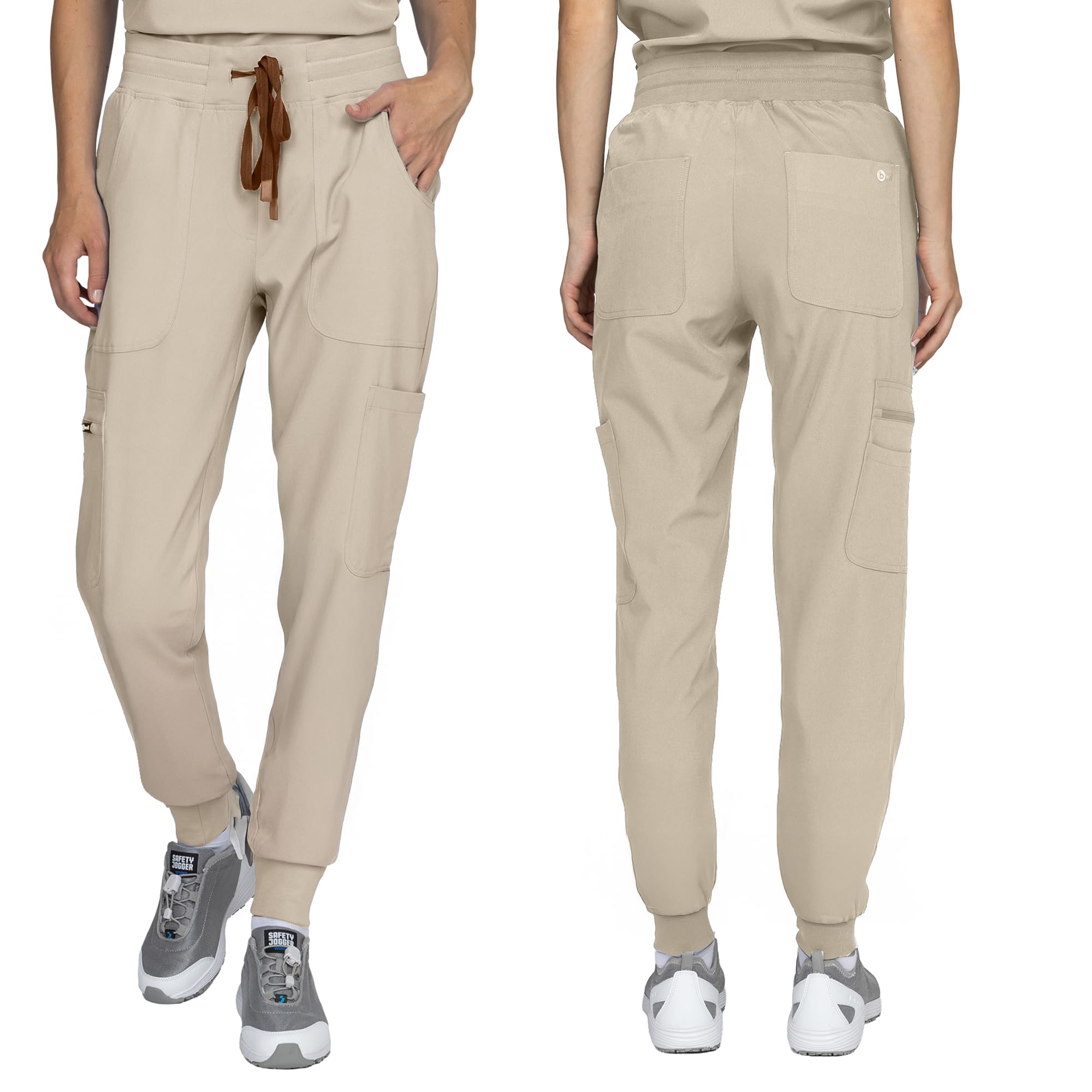 B-well NAOMI Ensemble de travail pour femme avec casaque et pantalon à enfiler, vêtement professionnel, tissu léger avec élasthanne