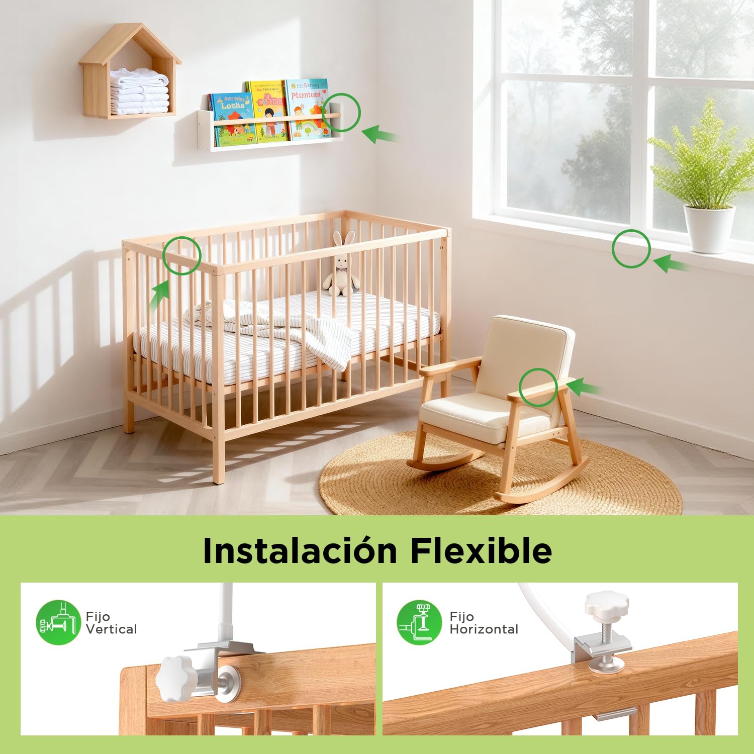YESIMOM Soporte Universal para Camara Vigilancia Bebe: Ajustable, Sin Taladros, Montaje 1/4" y Vista 360° - Compatible con la Mayoría de vigilabebes (Color Blanco) — view 4