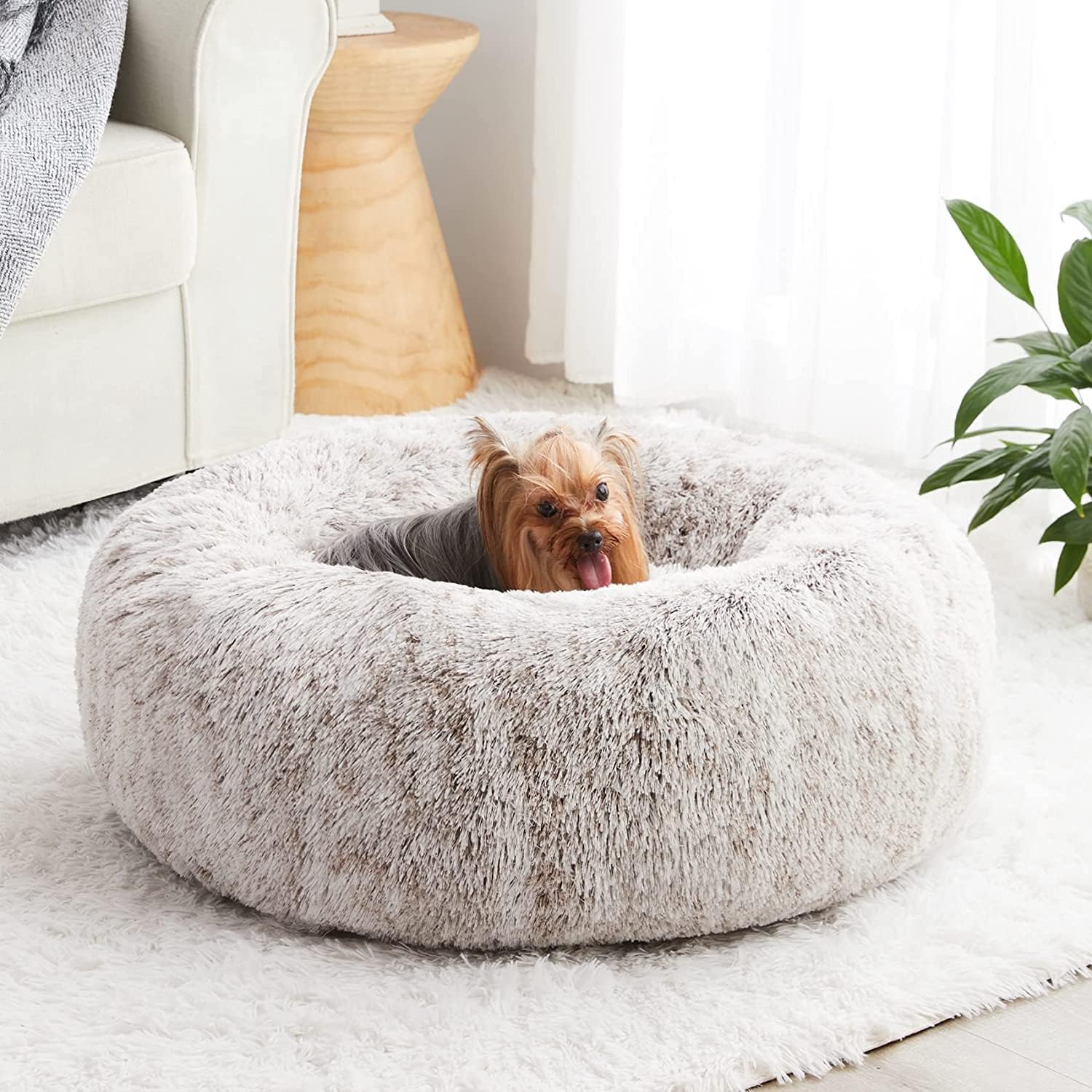 WNPETHOME Calming Dog Bed Cat Bed Donut, Faux Fur Pet Bed Self-Warming Donut Cuddler, Comfortable Round Plush Dog Beds (30 x 30 x 10…