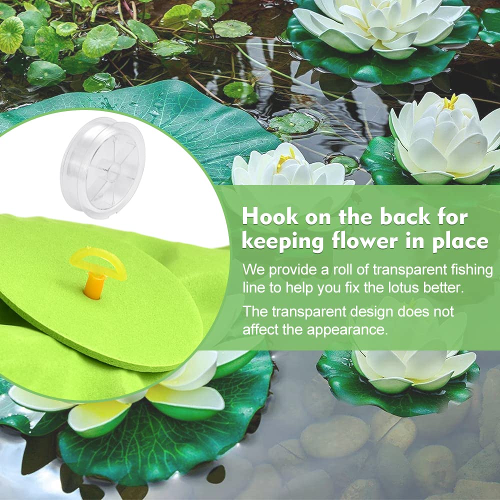 Set da 6 Ninfee Artificiali Galleggianti Fiori di Loto Finti Realistici 3 x 10cm e 3 x 18cm Decorazioni per Laghetti, Fontane, Acquari e Piscine, Resistenti agli Agenti Atmosferici (Beige)