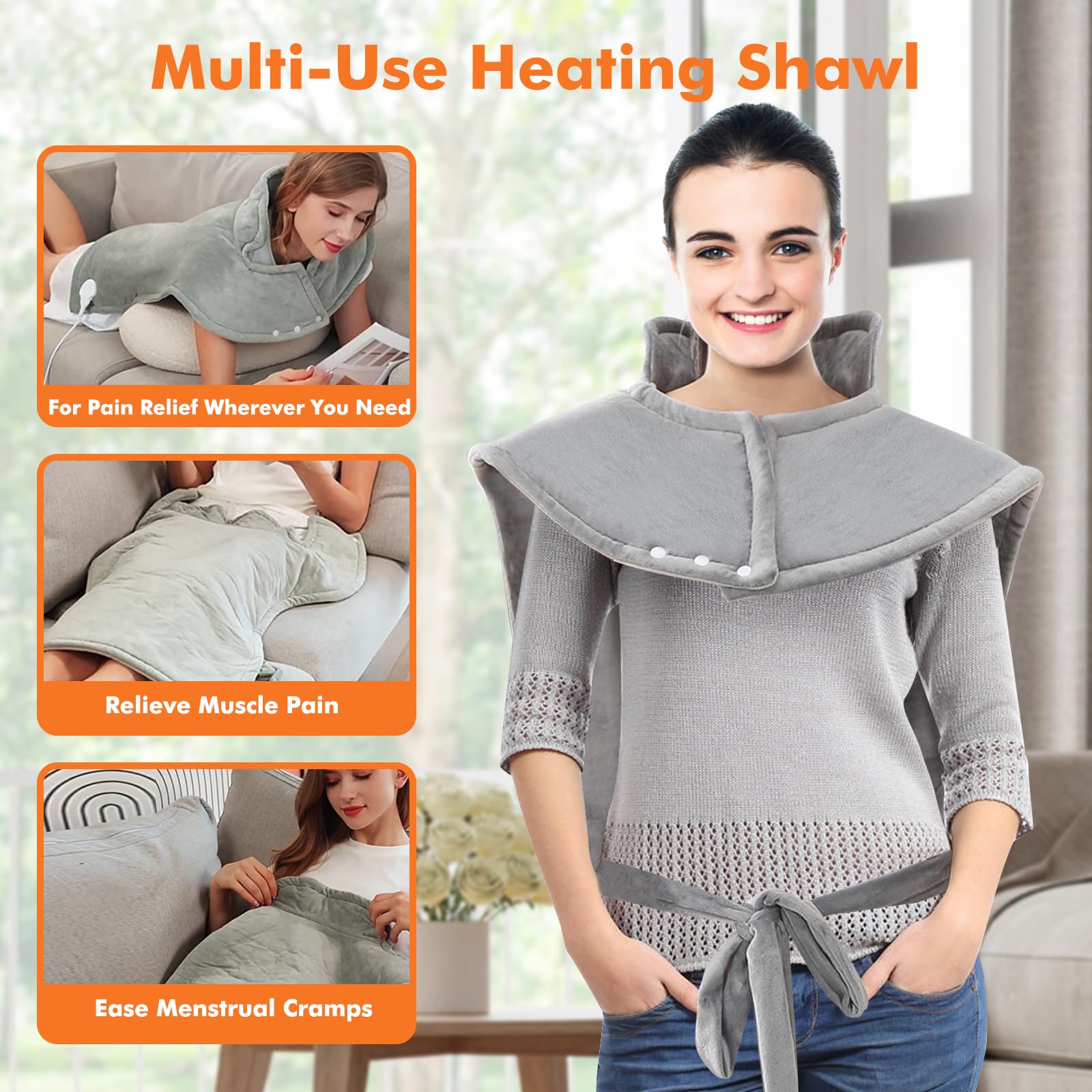 Manta Eléctrica Espalda, 60x90cm Almohadilla Eléctrica para Espalda, Hombros, Cuello, 9 Niveles de Temperatura, Almohadilla Eléctrica con Apagado Automático y Protección contra Sobrecalentamiento