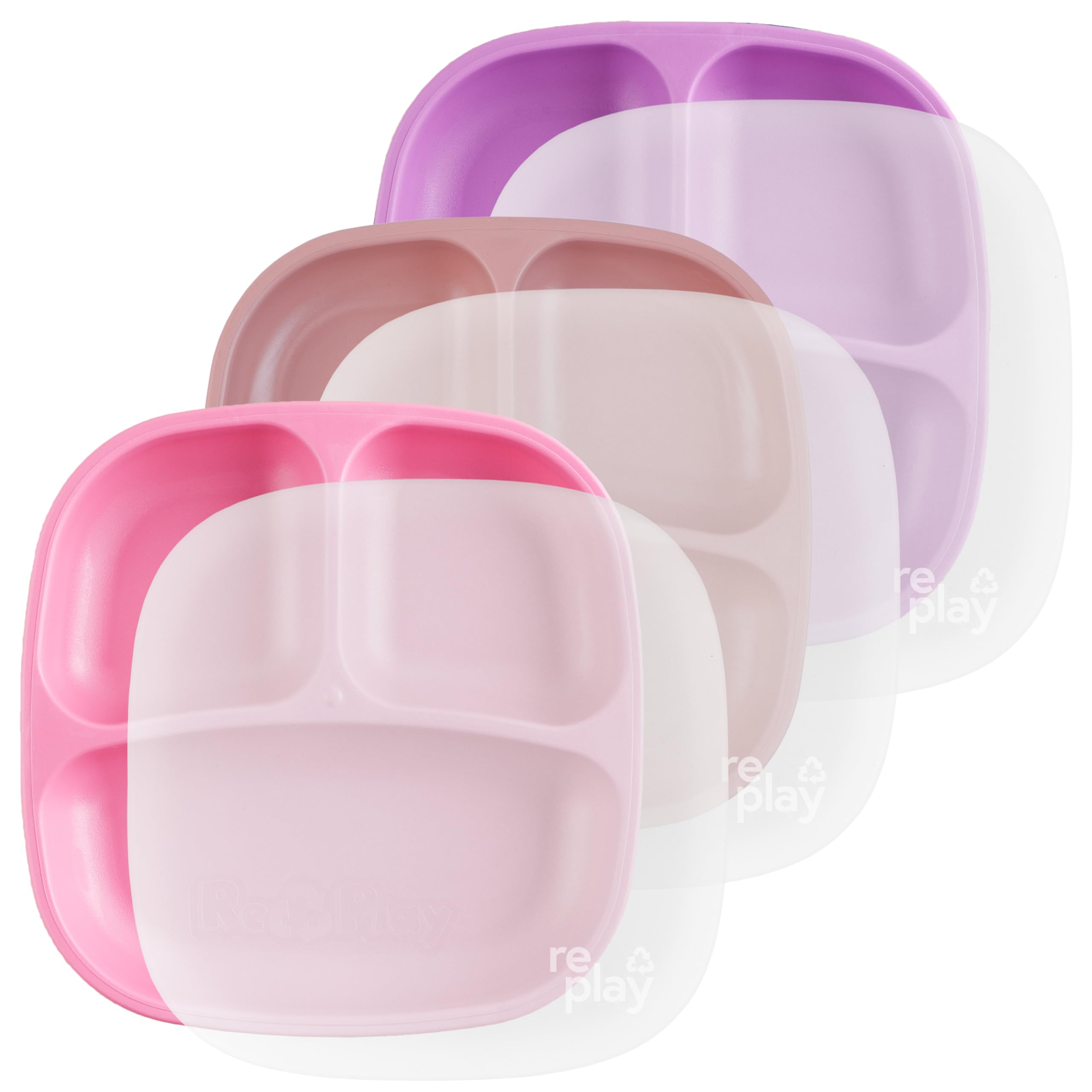 Re-Play Divided Toddler Plates Set of 3 - Deep-Walled 3 Compartment Kids Plates for Picky Eaters - Dishwasher &amp; Microwave Safe - BPA-Free - Made in USA, Berry