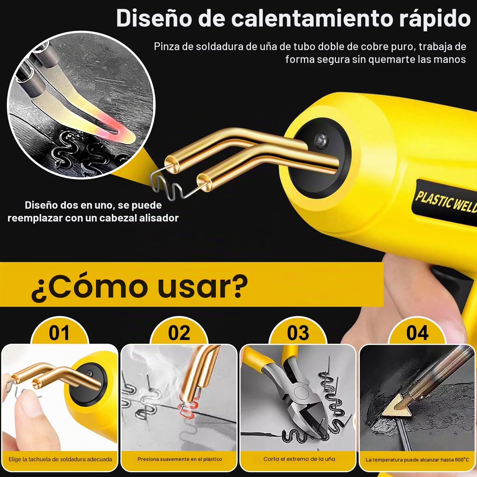 200W Soldador de Plástico,Plástico Soldadura Máquina con 900PCS Grapas,Kit de Reparación de Parachoques de Coche para la Reparación de Piezas de Plástico Automotrices