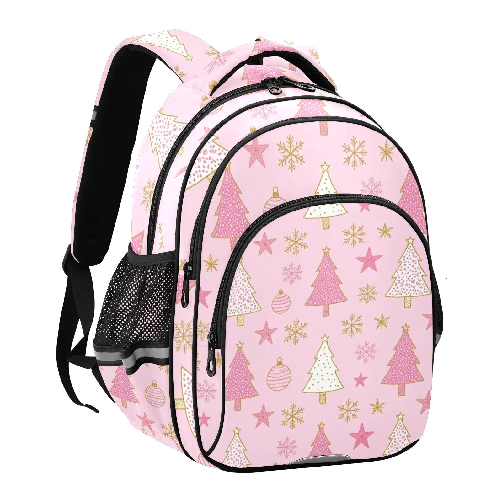 KLL Czysty design plecak dla dziewcząt szkolna torba na książki dla dzieci na co dzień plecak na ramię różowy nadruk choinki