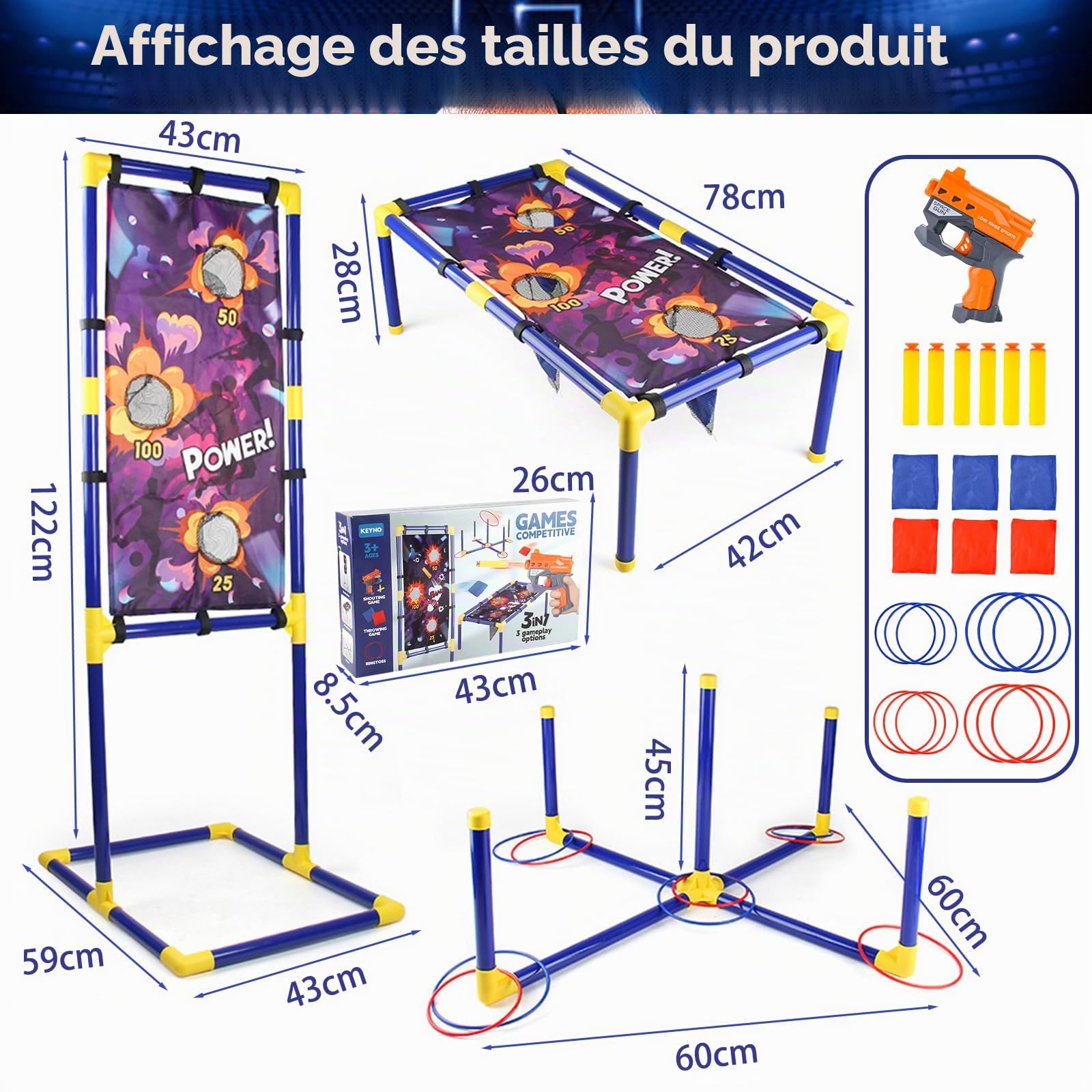 JOYBOY Jeux de Tir 6-12 Ans, 3 en 1 Bean Bag Toss Shooting Ring Toss | Jouets pour Jardin Extérieur et Intérieur — Cadeau Fête des Enfants et Anniversaires, Jeu Complet
