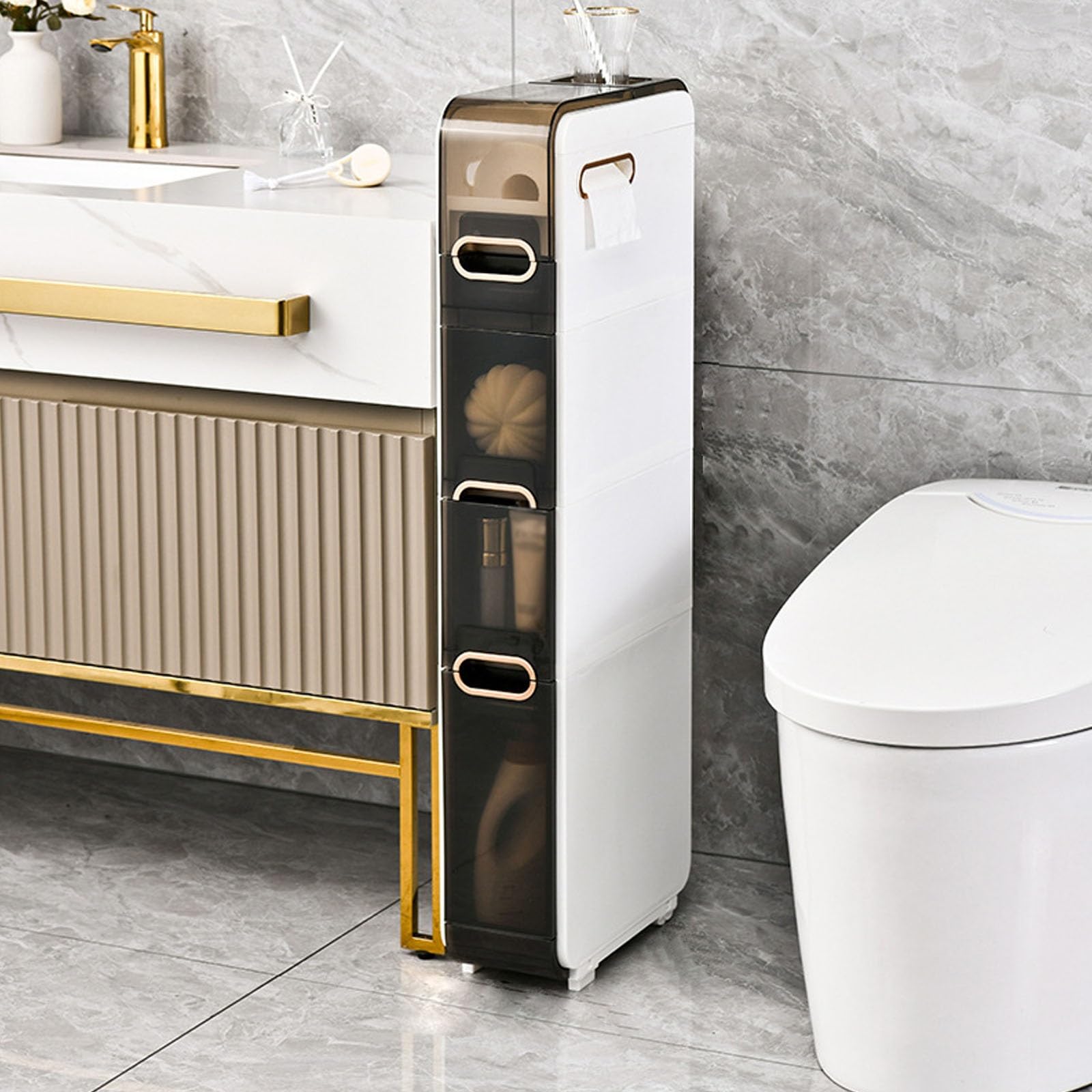 Genérico Armario de Almacenamiento con Ruedas, Instalación Gratuita, Almacenamiento para Baño,Armario de Baño de pie, Estante Adecuado para Cocina, Dormitorio, Sala de Estar(5 Tire)