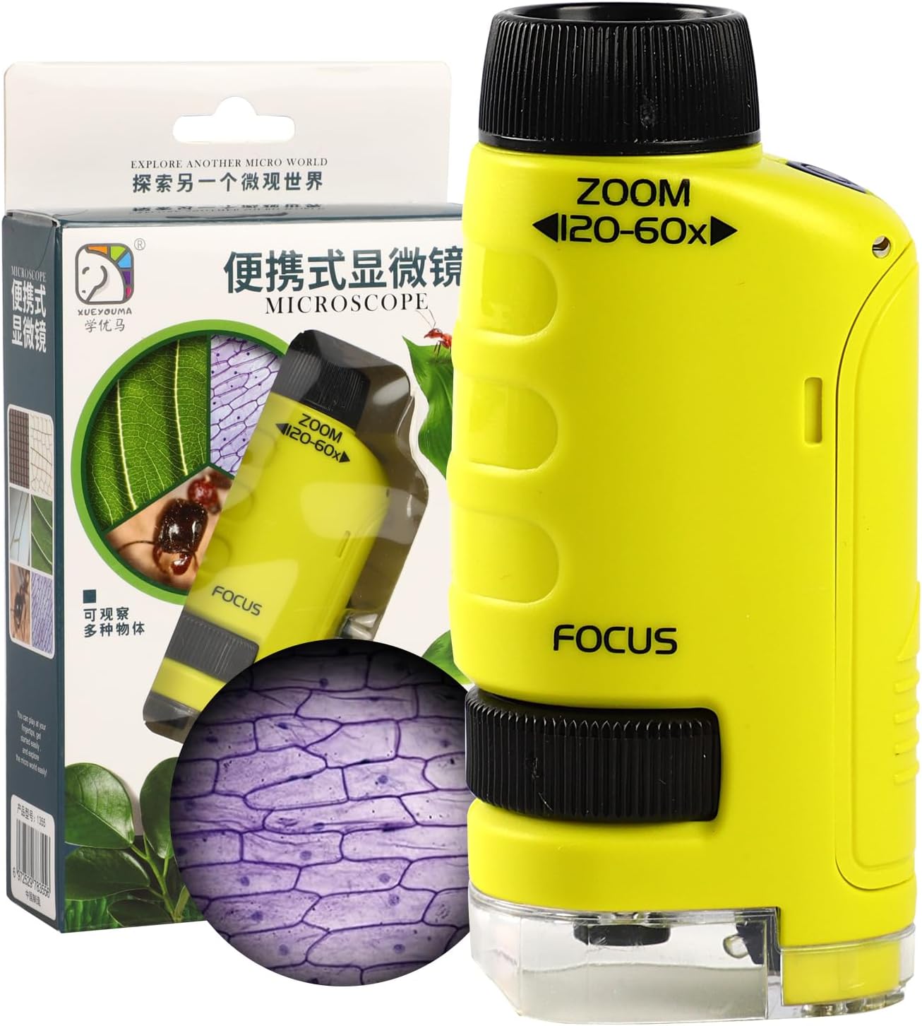 Kids Portable Microscope, 60X 120X Pocket Handheld Mini Microscope