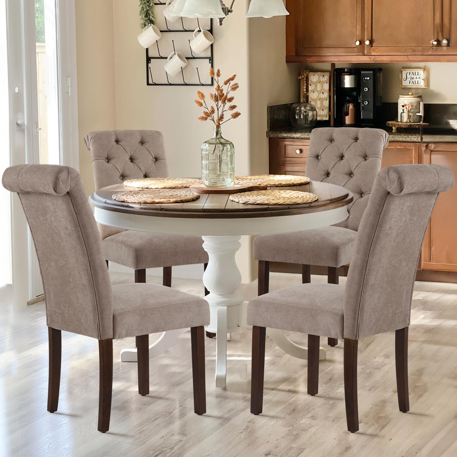 Photo 1 of *PARTIAL SET*
COLAMY Button Tufted Dining Chairs Set of 4, Parsons Upholstered Fabric Dining Room Chairs Kitchen Chairs with Wood Legs and Padded Seat, Taupe
