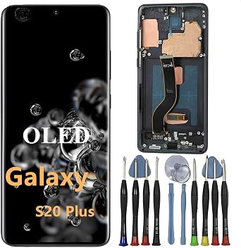 OLED Galaxy S20 Plus Screen Replacement for Samsung S20 Plus 5G Display Touch Screen Digitizer Assembly SM-G985F SM-G986U SM-G986U1 LCD Support Fingerprint with Black Frame + Tools