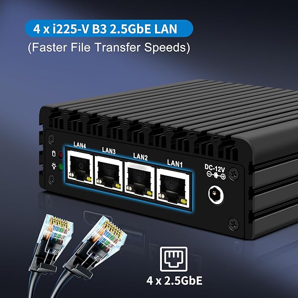CWWK Mini PC Firewall Micro Appliance, Pentium J3710, 4 Port i225 2.5GbE LAN, OPNsense Hardware Mini Computer, Fanless PC, DDR3L 8GB RAM 256GB SSD, AES-NI, Console COM, HD, DP - 4