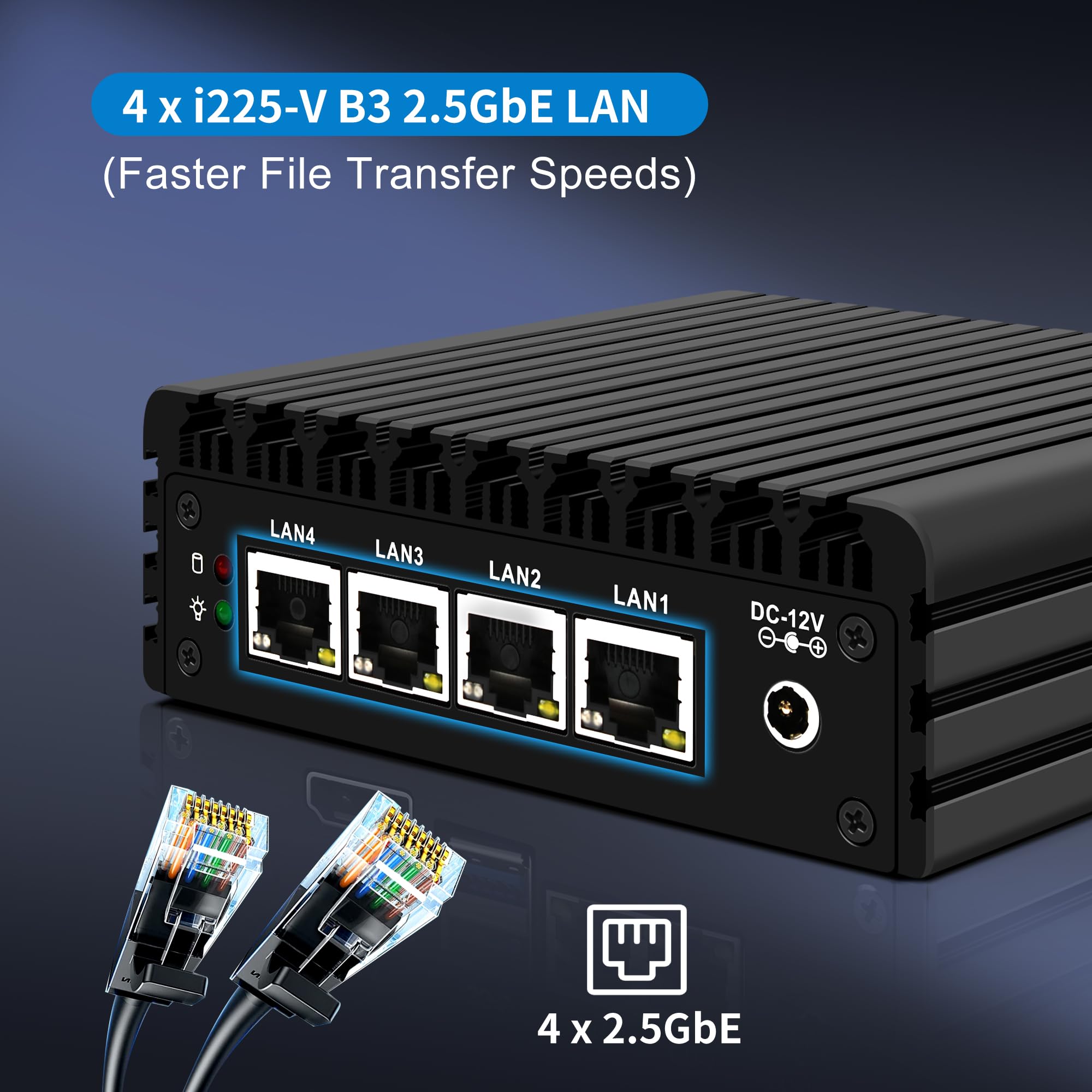 CWWK Mini PC Firewall Micro Appliance, Pentium J3710, 4 Port i225 2.5GbE LAN, OPNsense Hardware Mini Computer, Fanless PC, DDR3L 8GB RAM 256GB SSD, AES-NI, Console COM, HD, DP - 5