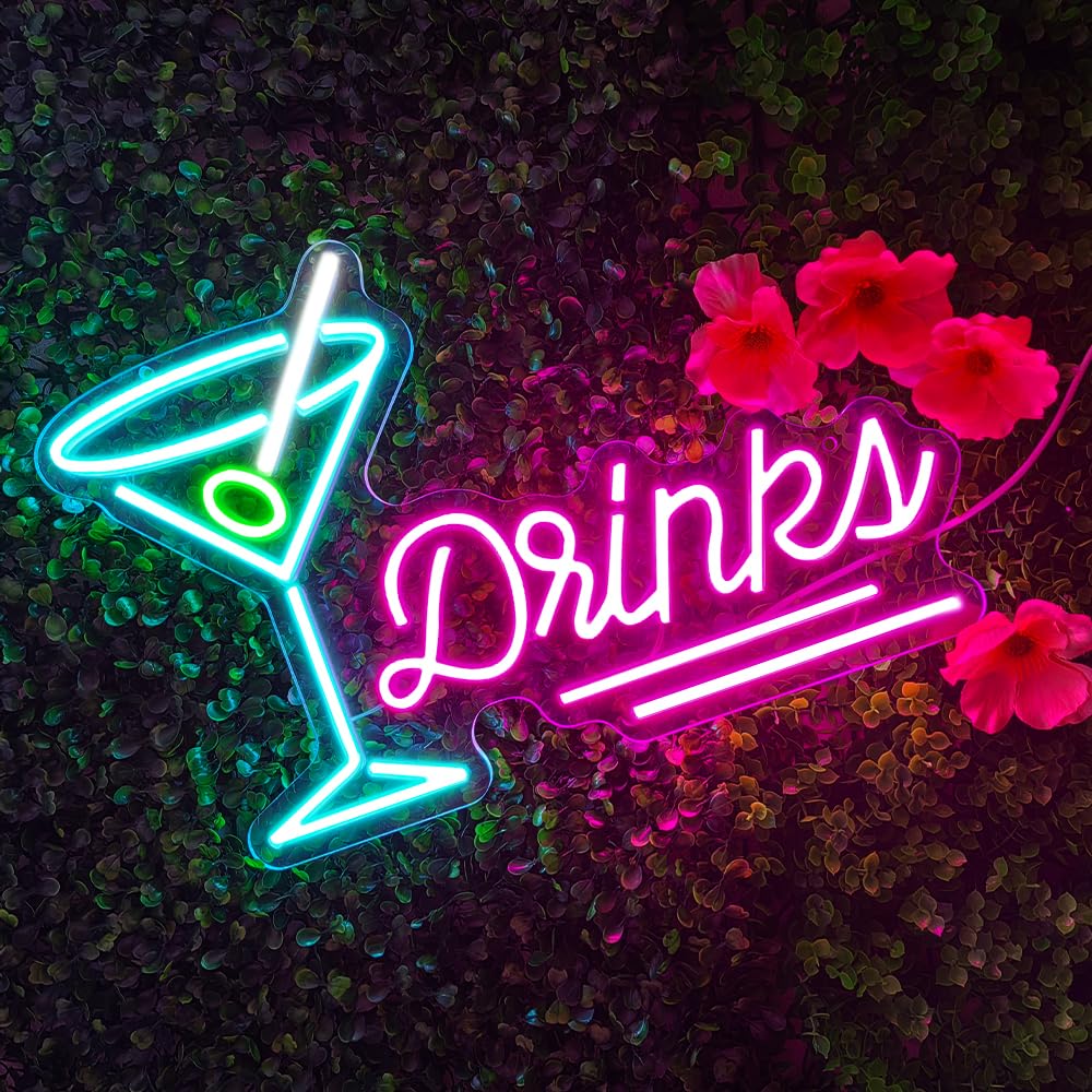 Cocktail Neon Light Sign for Wall Art Decor,Cocktail Drinks LED Light for Home Bar Bedroom Club Party Pub Man Cave,Drinks Bar Colourful Dimmable Neon Sign Gift for Men Women USB Powered(15.8"*10.5") - Image 3