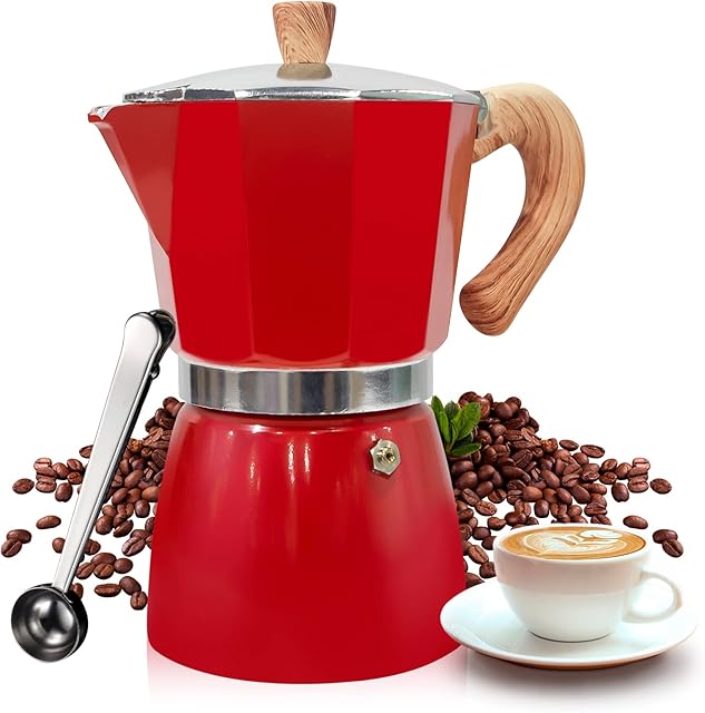 VINEKRAFT Moka Pot, Espresso Maker, Aluminium Stove Top Coffee Maker with a Coffee Clip Spoon, 300ml/6 Cups