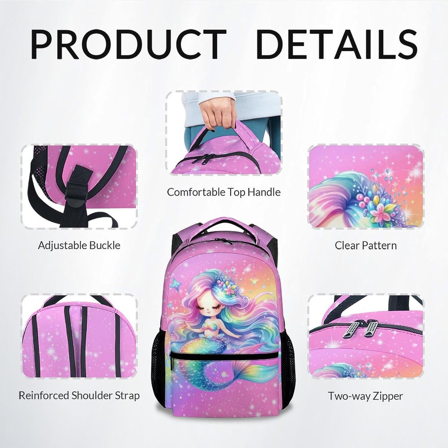 Girl Backpack, Mermaid Backpacks for Kids, 17" Toddler Bookbag for Preschool Kindergarte Elementary, Back to School Gifts Ideas - Image 4