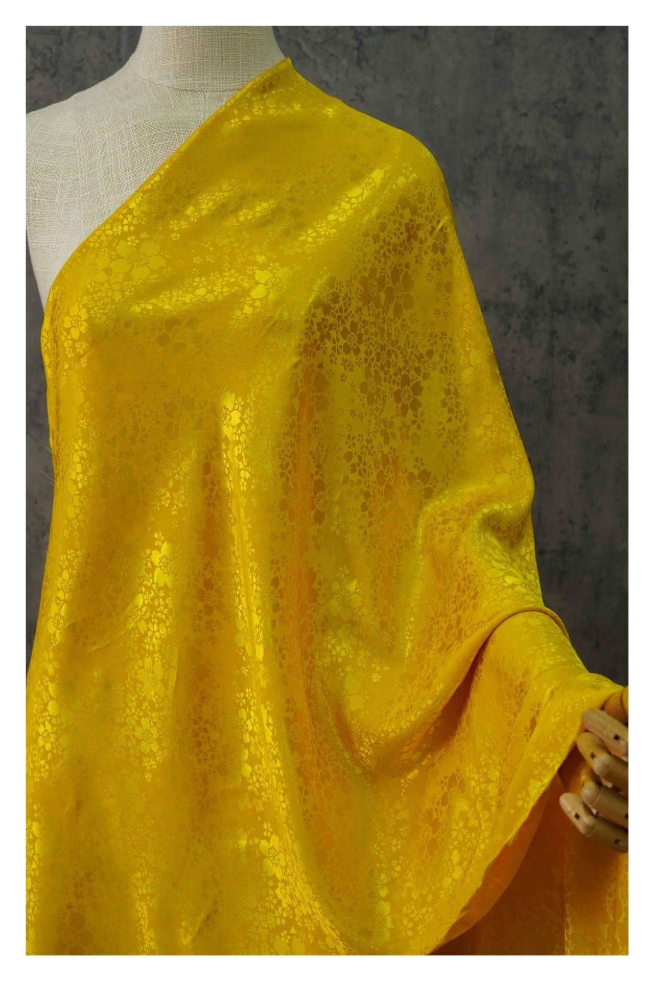 Silky Satin Fabric Polyester Spandex Satin Jacquard Fabric Cherry Blossom Print Stretch Multicolor 100cm(11 Gold)