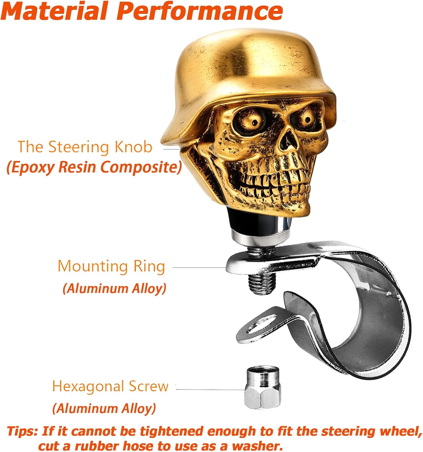 Skull Soldier Style Steering Spinner Booster Knob Suicide Car Wheel Turning Assist Grip Handle Fit Most Agricultural Tractors Forklifts Lawn Mowers Boats, Copper