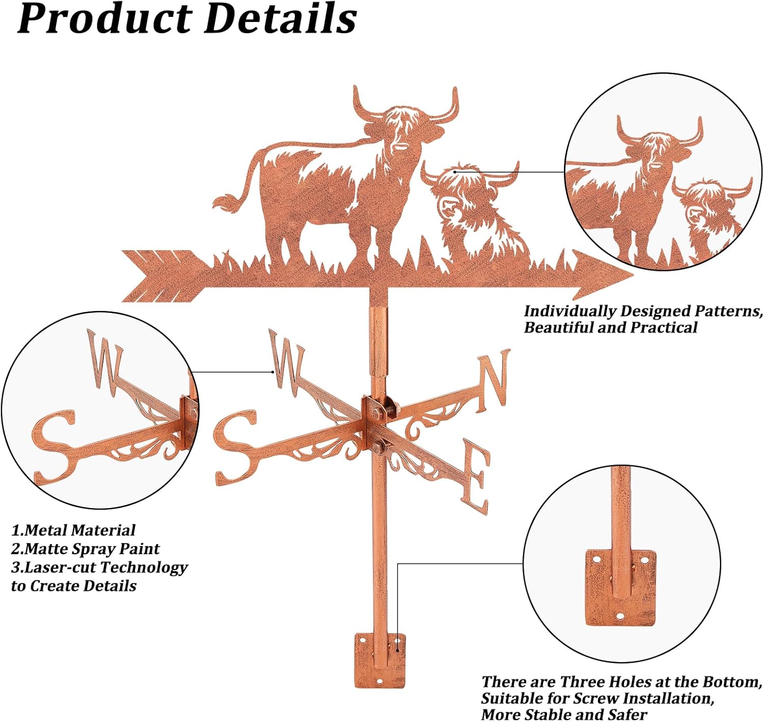 SUPERDANT Highland Cattle Weather Vane Cattle Weathervanes Metal Wind Vanes Animal Weather Vanes Weathervane Garden Ornament for Farmhouse Garden Outdoor Yard Roof Shed Paddock Decoration
