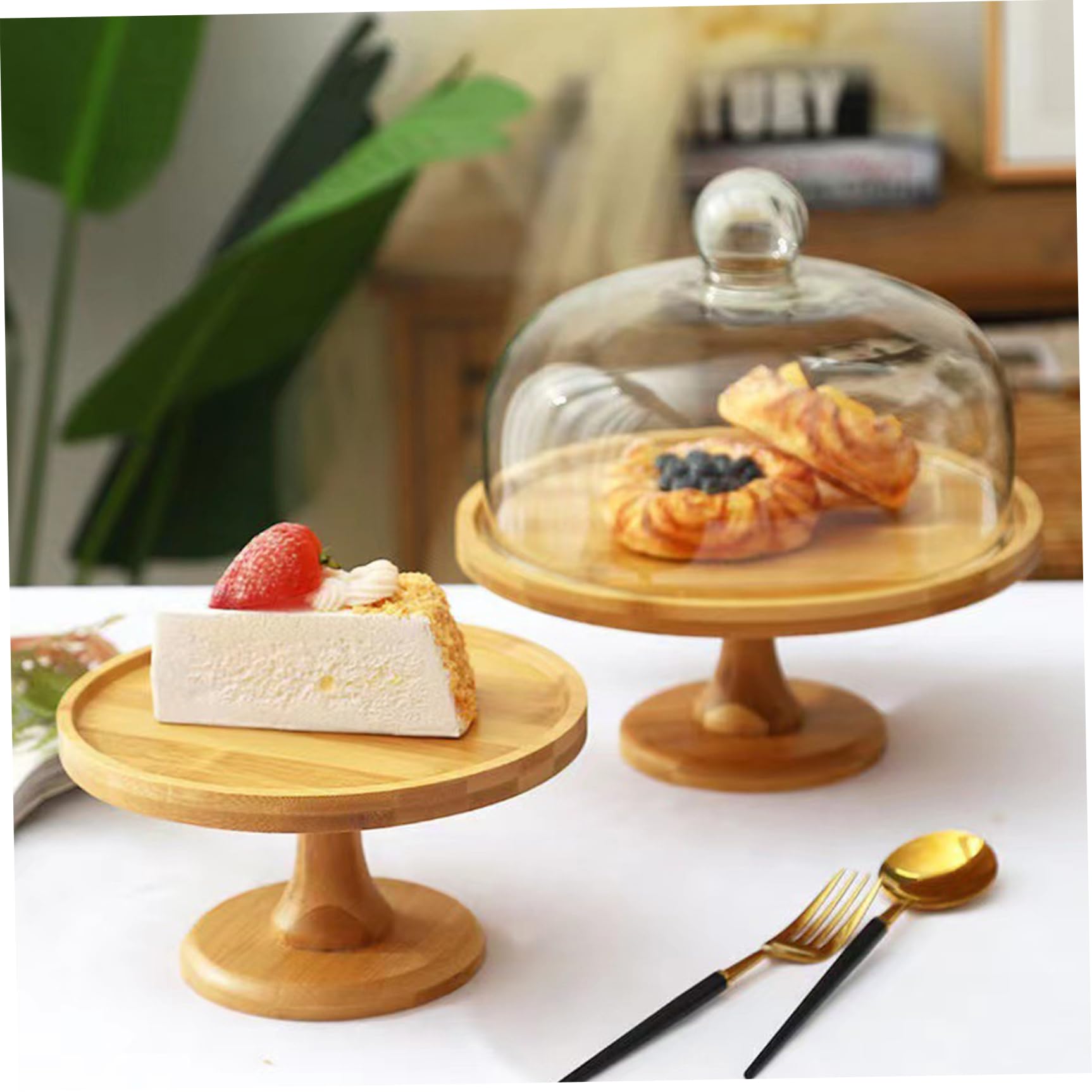 Soporte para Tartas Soporte para Tartas de Madera de 9 Pulgadas con Tapa de Vidrio Transparente Cúpula Desmontable Multifuncional para Fiestas Postres Queso Exhibición y Almacenamiento de F