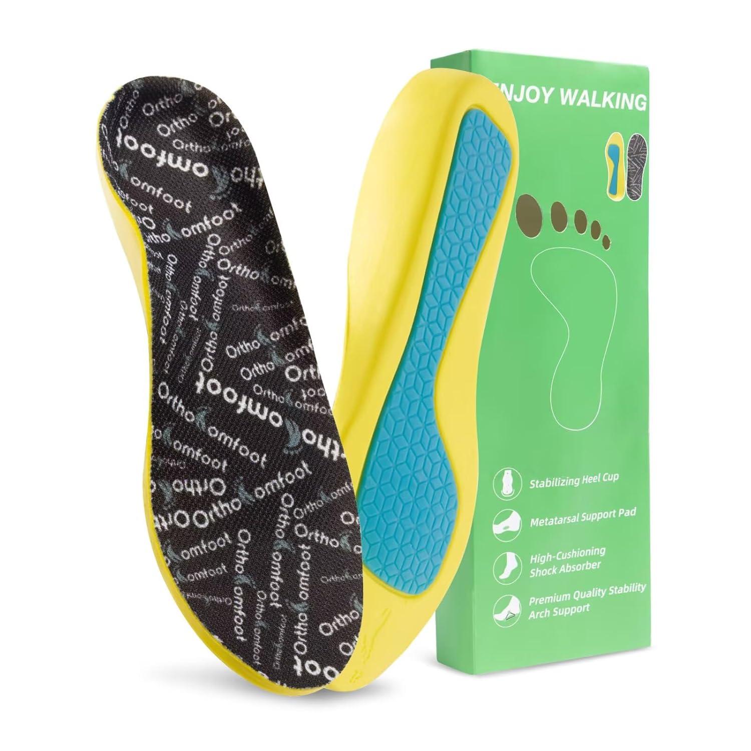 OrthoComfoot Kids Orthopedic Comfort Childrens Insoles Flat Feet Gel Inserts for Plantar Fasciitis Relief Athletic Orthotic High Arch