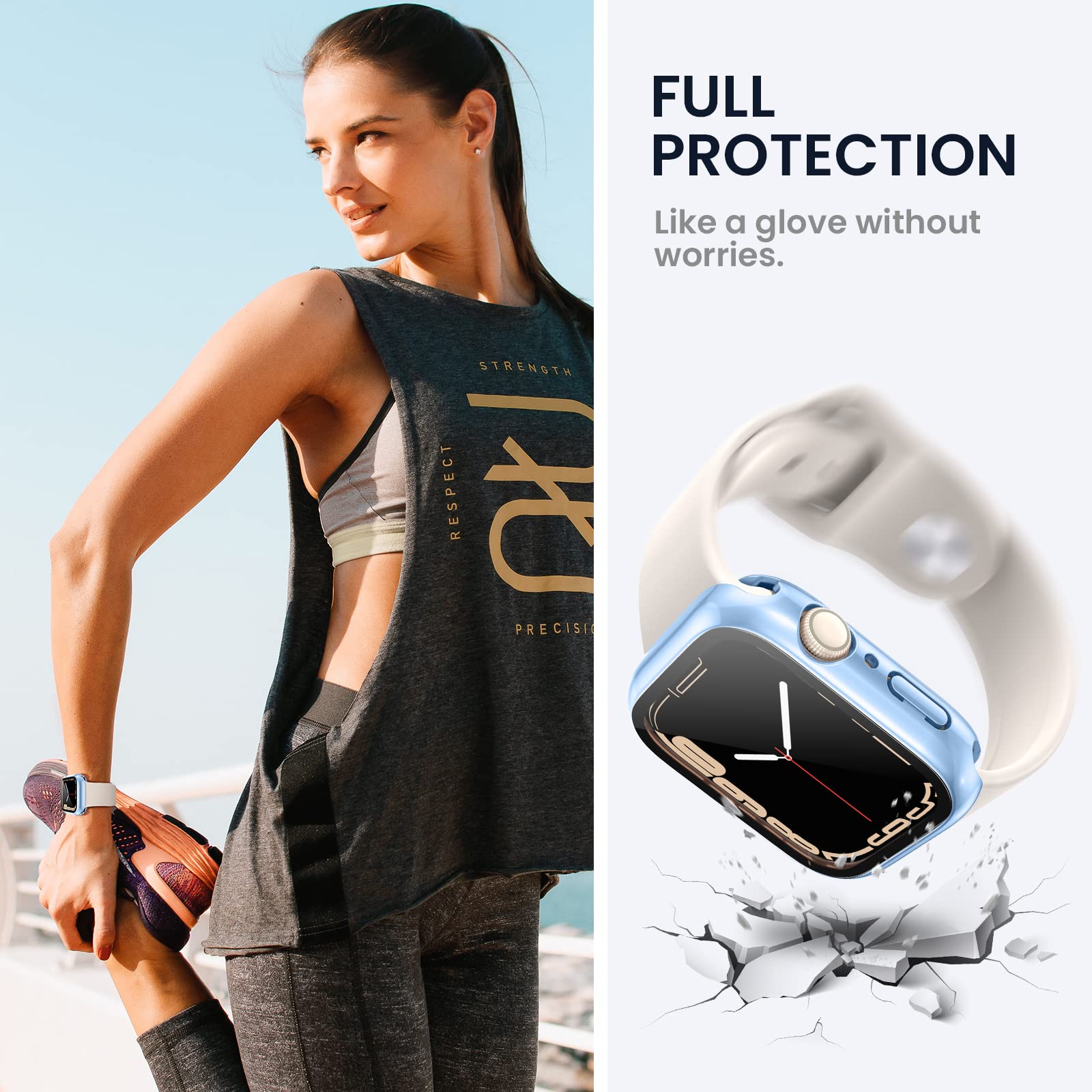 Tensea - Funda protectora de pantalla impermeable para Apple Watch, serie SE, 6, 5, 4 de 1.575 pulgadas, accesorios para iWatch, cubierta protectora de policarbonato para iWatch con película de vidrio