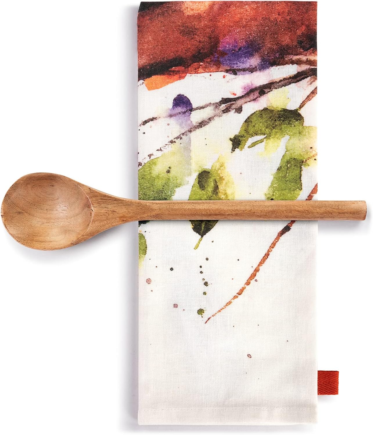 DEMDACO Spring Cardinal Watercolor Red Cotton Wood Towel and Utensil 2 Piece Set