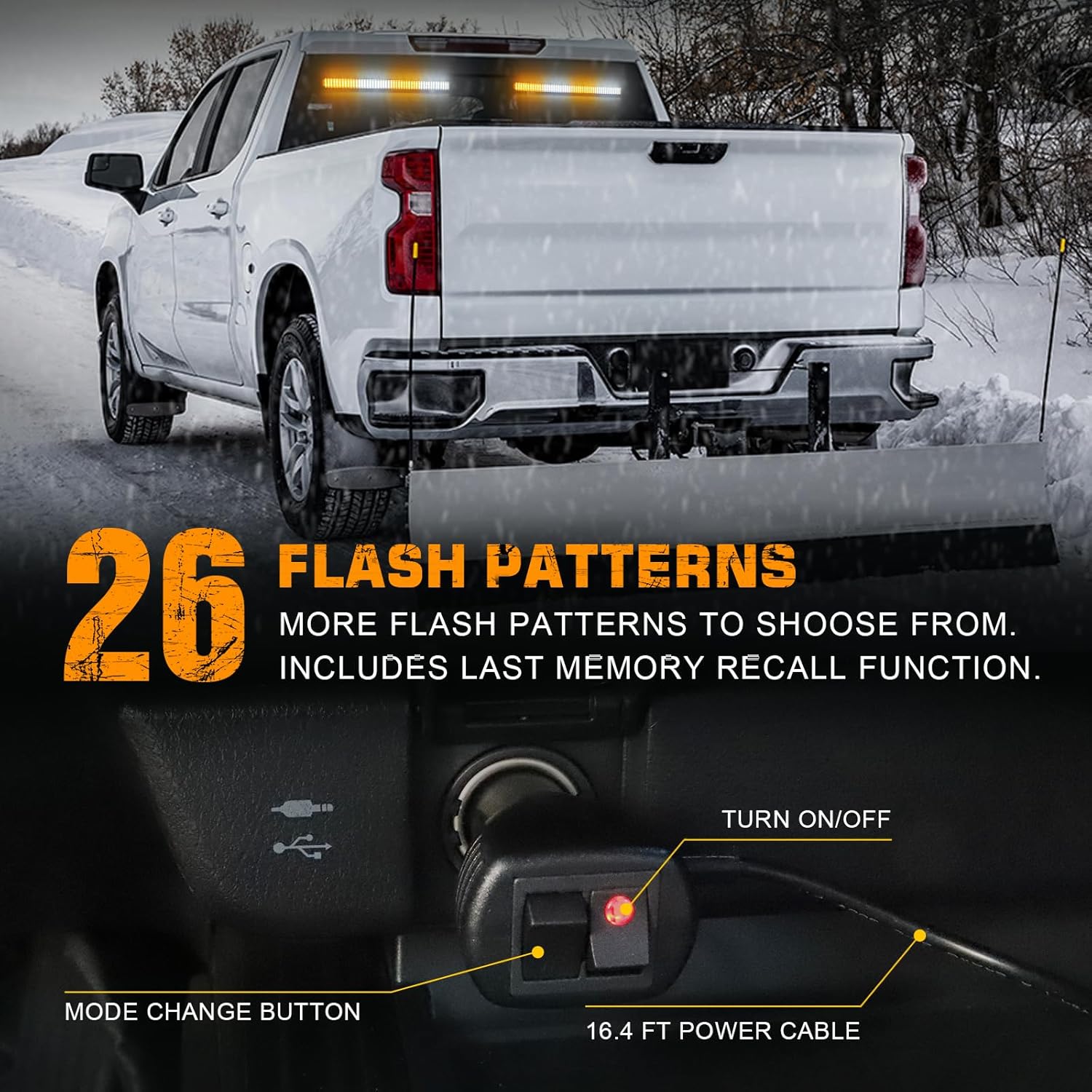 XRIDONSEN 2 in 1 Traffic Advisor Light Bar 2X 17.7 inch 144 LED Amber White Warning Hazard Safety Interior Front Rear Windshield Dash Emergency Strobe Lights for Plow Trucks Construction Vehicles