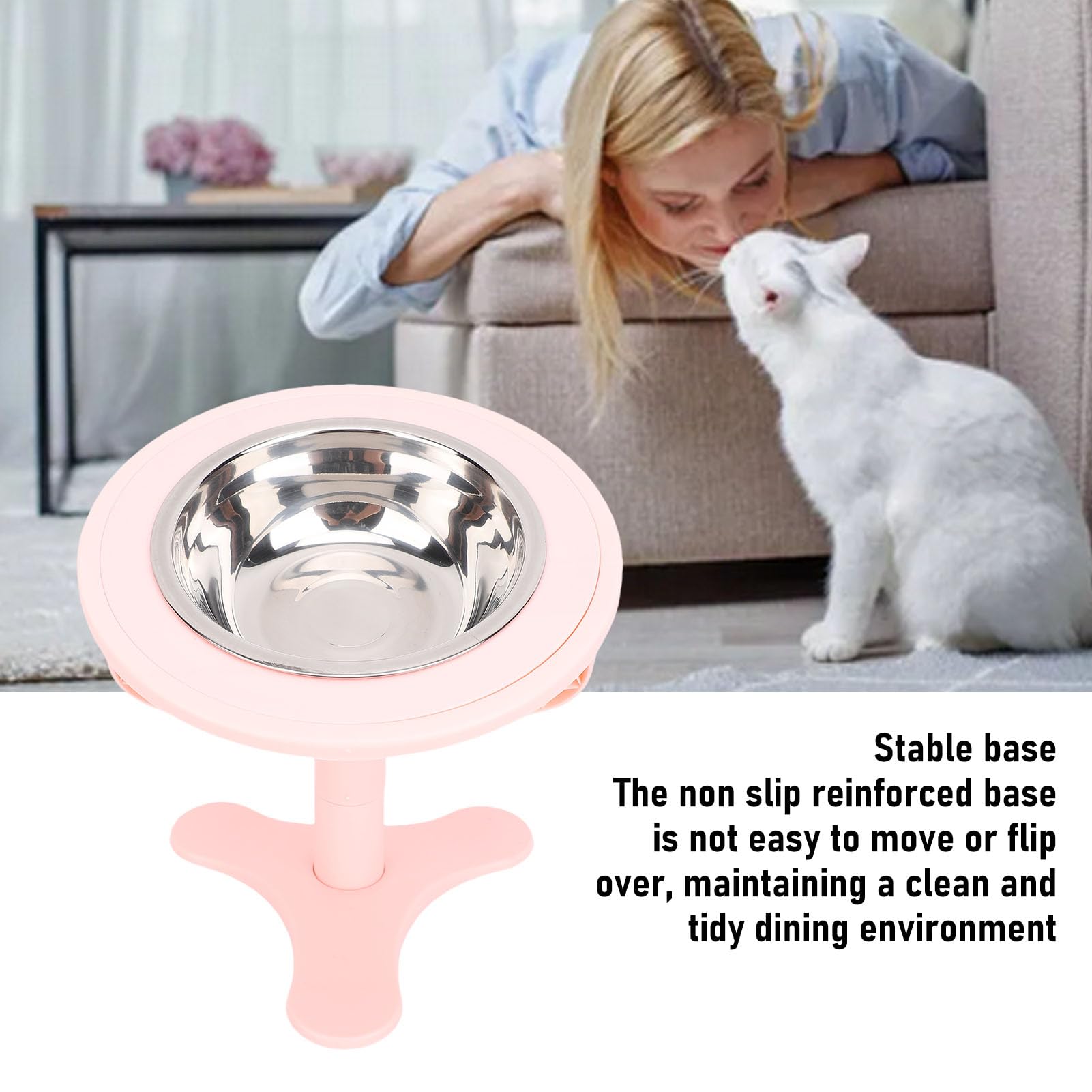 Ejoyous Ciotole per Gatti Rialzate, Supporto per Ciotola per Gatti Rialzato in ABS con Inclinazione Regolabile da 0 a 15, Ciotola per Cibo in Acciaio Inossidabile, Base Antiscivolo, Mangiatoia (PINK)