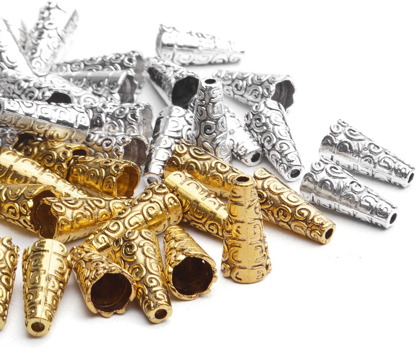 Aylifu Beads Caps Making, 100pcs Antique Beads Caps Tibetan Style Cone Caps Metal Beads End Caps Flower Bead Caps Tassel Crafts DIY for Jewelry Making, 17.5 8.5mm