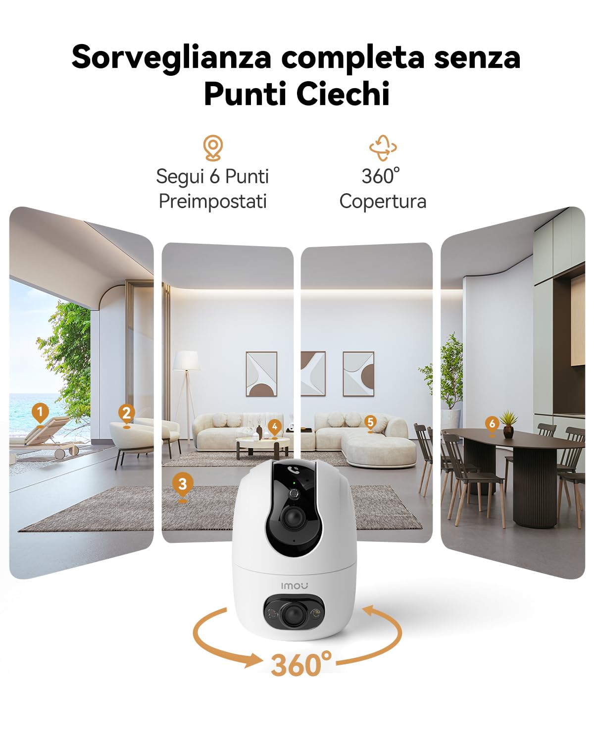 Imou 3K(3MP+3MP) Telecamera WiFi Interno Doppio Obiettivo, 360°PTZ Videocamera Sorveglianza con One-Touch Chiamata, Rilevamento AI Umano/Animali, Visione Notturna a Colori, Modalità Privata, 2,4/5GHz