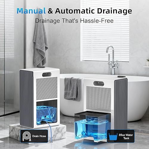 Miniatura 7 de Deshumidificador para el hogar (85 onzas, 1000 pies cuadrados) pequeños deshumidificadores para sótano, apagado automático, modo de sueño, luz de 7