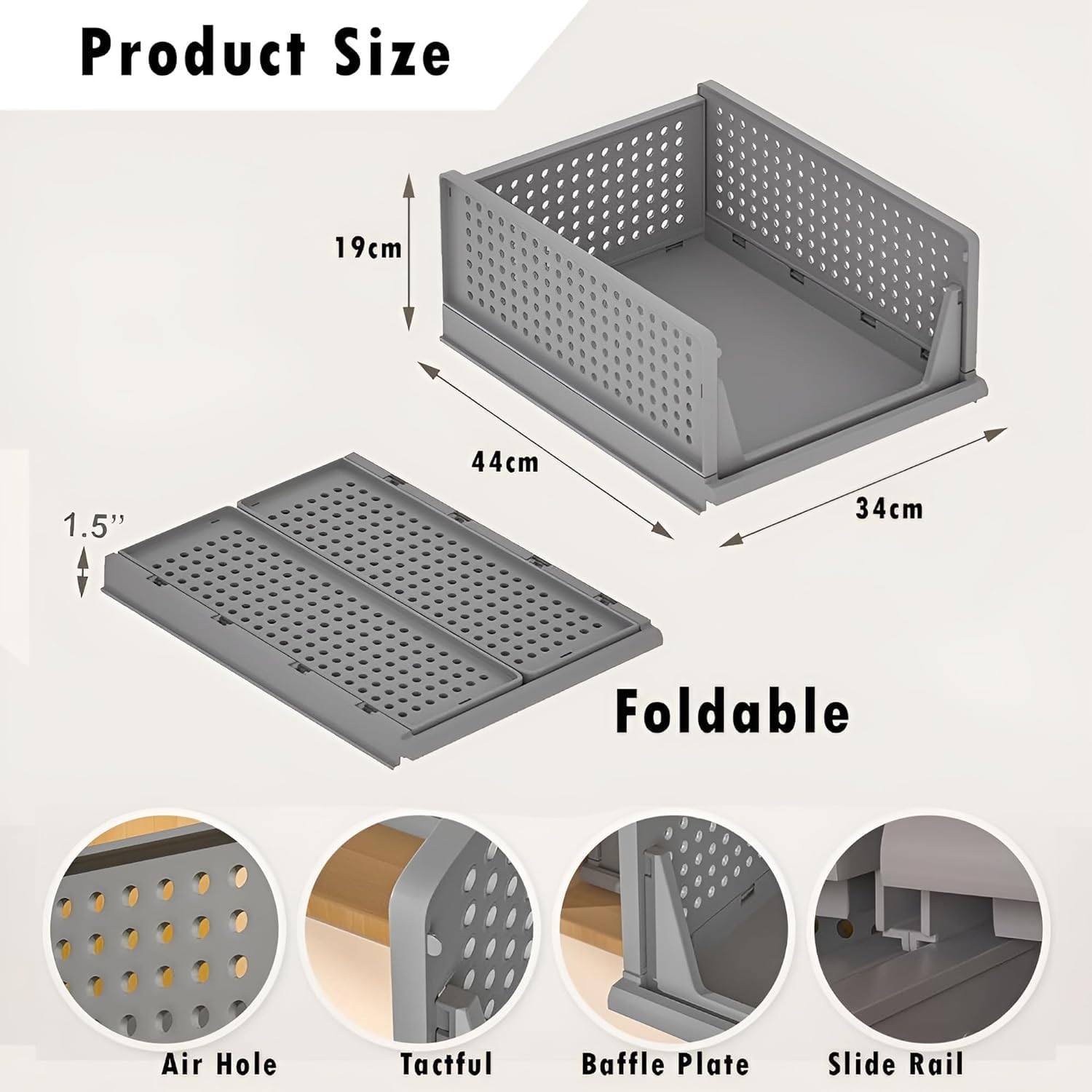 Kuber Industries 3-pak składany organizer na ubrania, organizer do szafy na koszule, spodnie, dżinsy, plastikowy wieszak na ubrania, szary