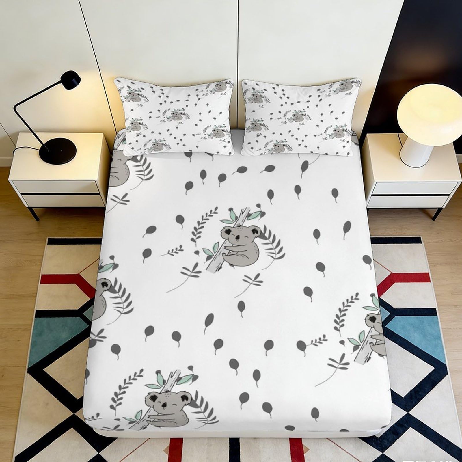 Pnayamiorkfel Style-9 3D Printed Koala Leaf Fitted Sheet Microfiber Soft Breathable Balloon Branch Bed Cover For Bedroom Guest Room Decor 90X200x25cm