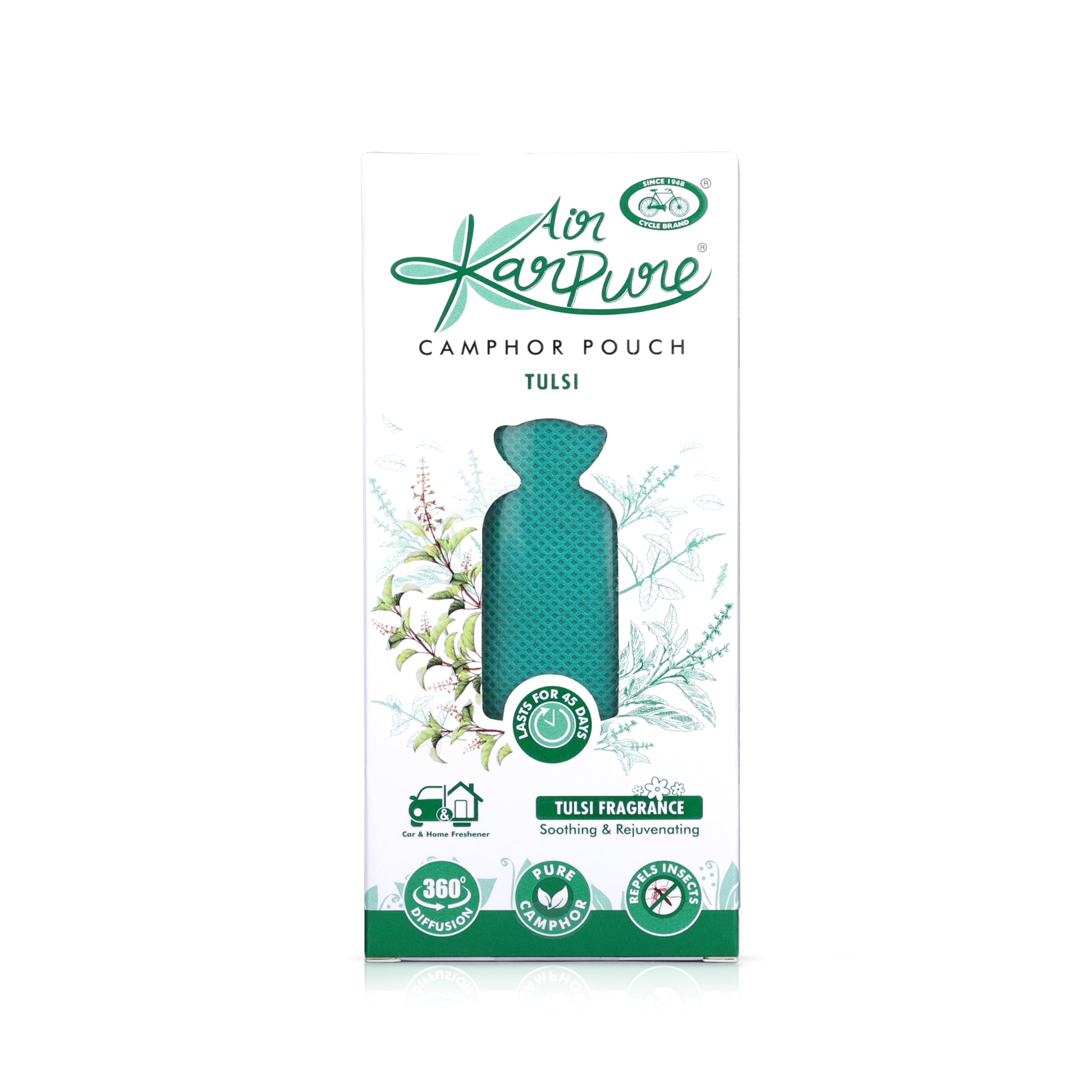 Cycle Pure Karpure Camphor Pouch - Pack of 2 | Air Freshener for Wardrobe, Home, Office, Bathroom, Car | Thulsi, Floral Musk | Lasts up to 45 Days 1