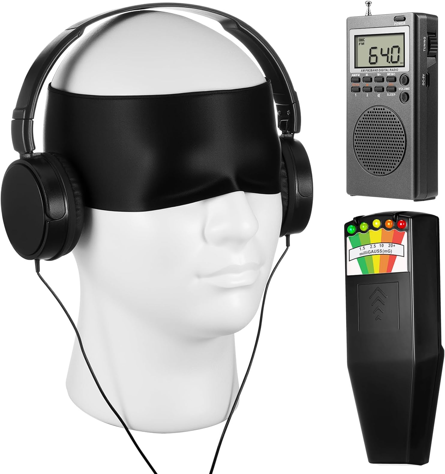 Dunzy 4 Pcs Ghost Hunting Equipment Kit with Ghost Box Magnetic Field Detector Headphone Blindfold Investigation Hunting Device Emf Meter Magnetic Paranormal Spirit Supplies for Outdoor Home Office