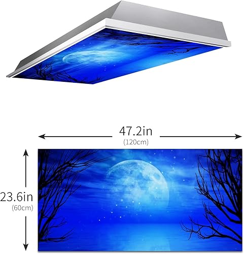 Miniatura 3 de Cubiertas de luz fluorescente de 2 x 4 pies, con filtro de luz azul para agua, diseño de rama de árbol nocturno, luna, fácil instalación para