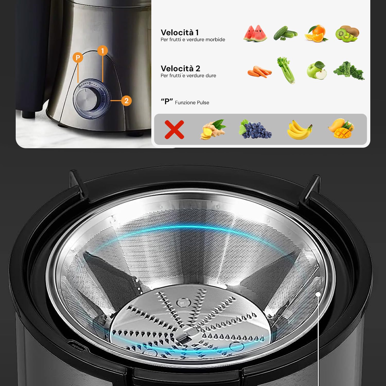 Avilia Estrattore Elettrico 800W con 2 Velocità e Modalità Turbo - Potente e Versatile per Succhi Freschi | Incluse Caraffe da 500ml e 1,5L Contenitore Rifiuti 1.5L