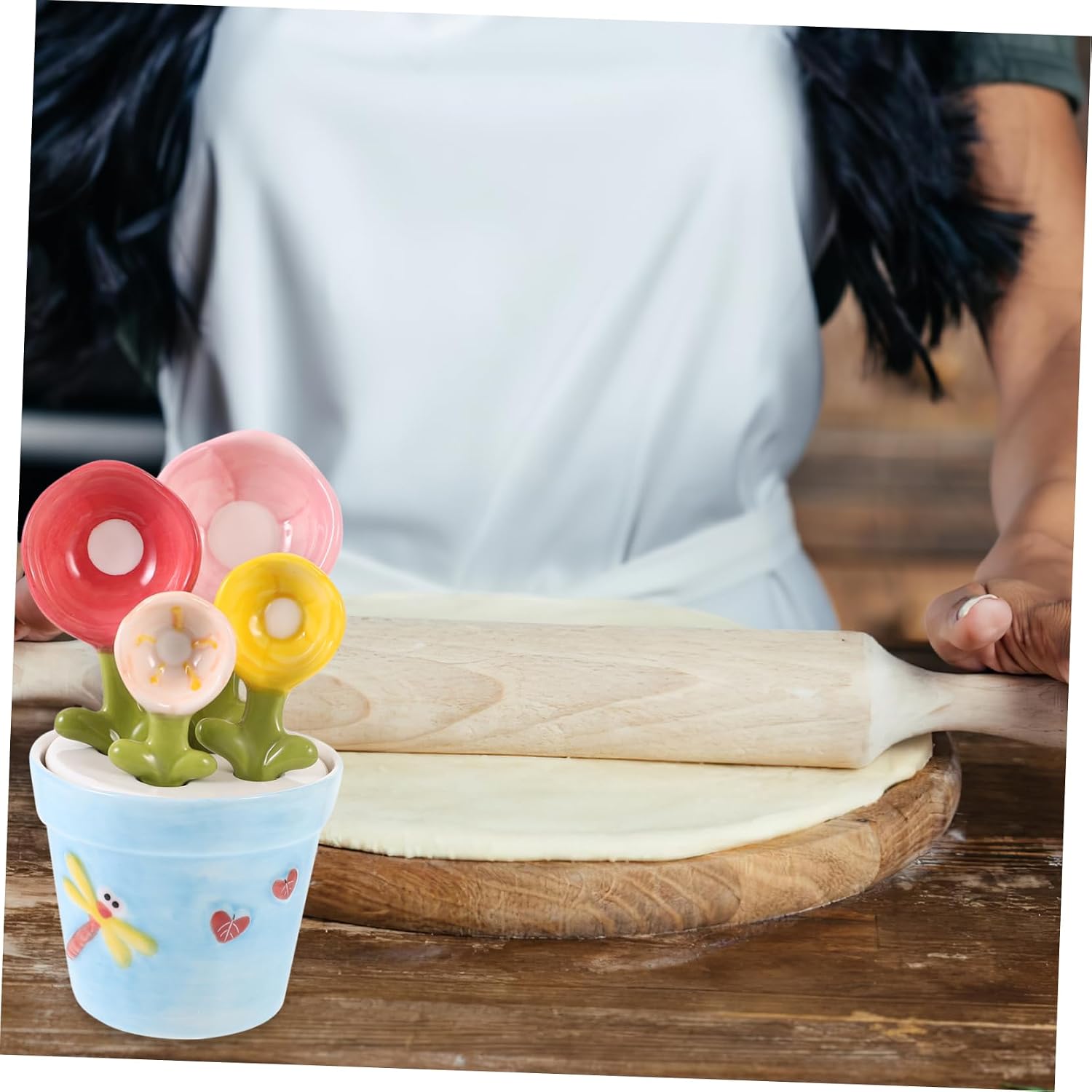 VOSAREA 1set Flower Figurine Measuring Spoons Baking Spoon Measuring Cute Kitchen Gadget