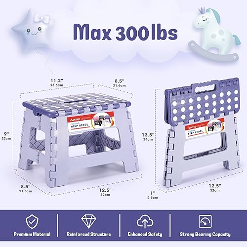 Miniatura 163 de Taburete plegable resistente de alta calidad de 13 pulgadas de altura para adultos, taburete de cocina, jardín, baño, color blanco Blanco,Bicolor