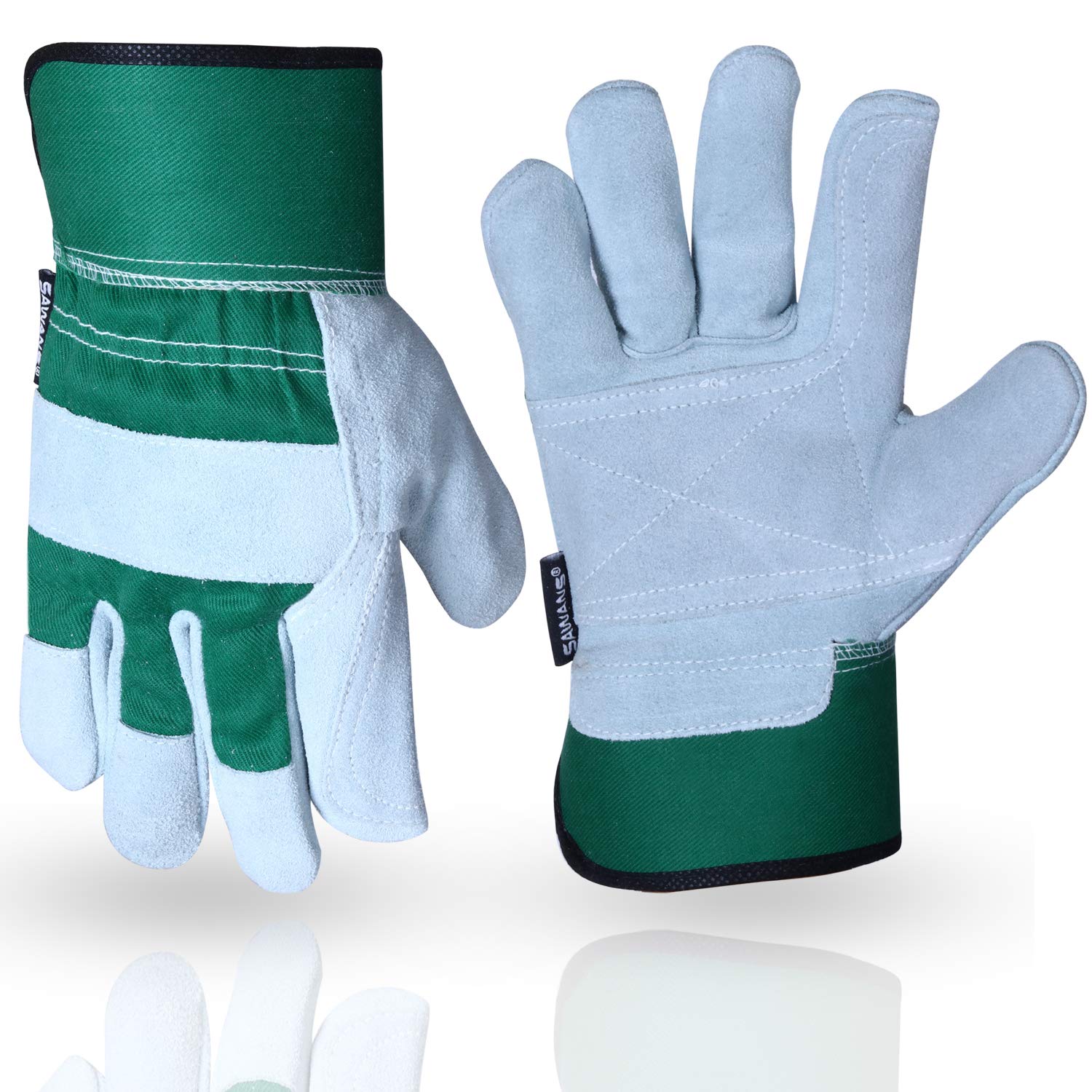 Thorn Proof Work Gloves Heavy duty Leather Gardening Gloves for Ladies Women Durable Protective Garden Rigger Hand Utility Safety Men Kids Washable Gripper(Green