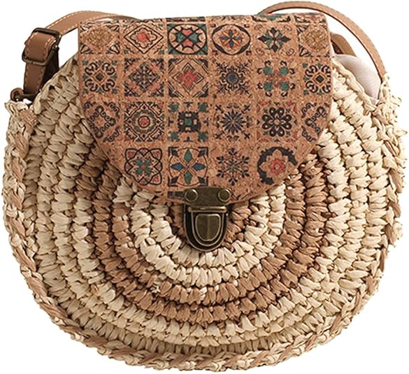 Borsa A Tracolla Rotonda In Paglia Arancione – Piccola Borsa Estiva Per Donne, Vacanze E Spiaggia