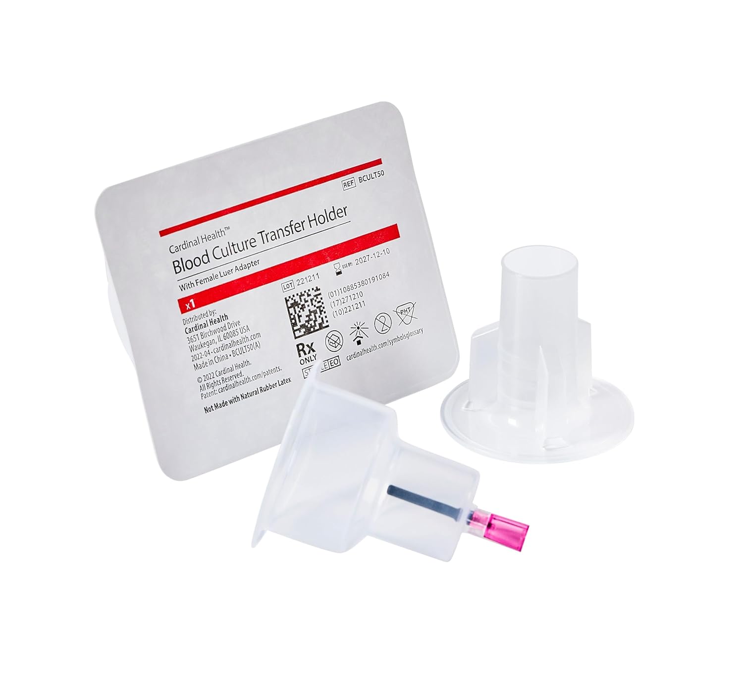 Cardinal Health™ Blood Culture Devices with Removable Safety Sleeves, Female, Pink, BCULT50, Box of 50