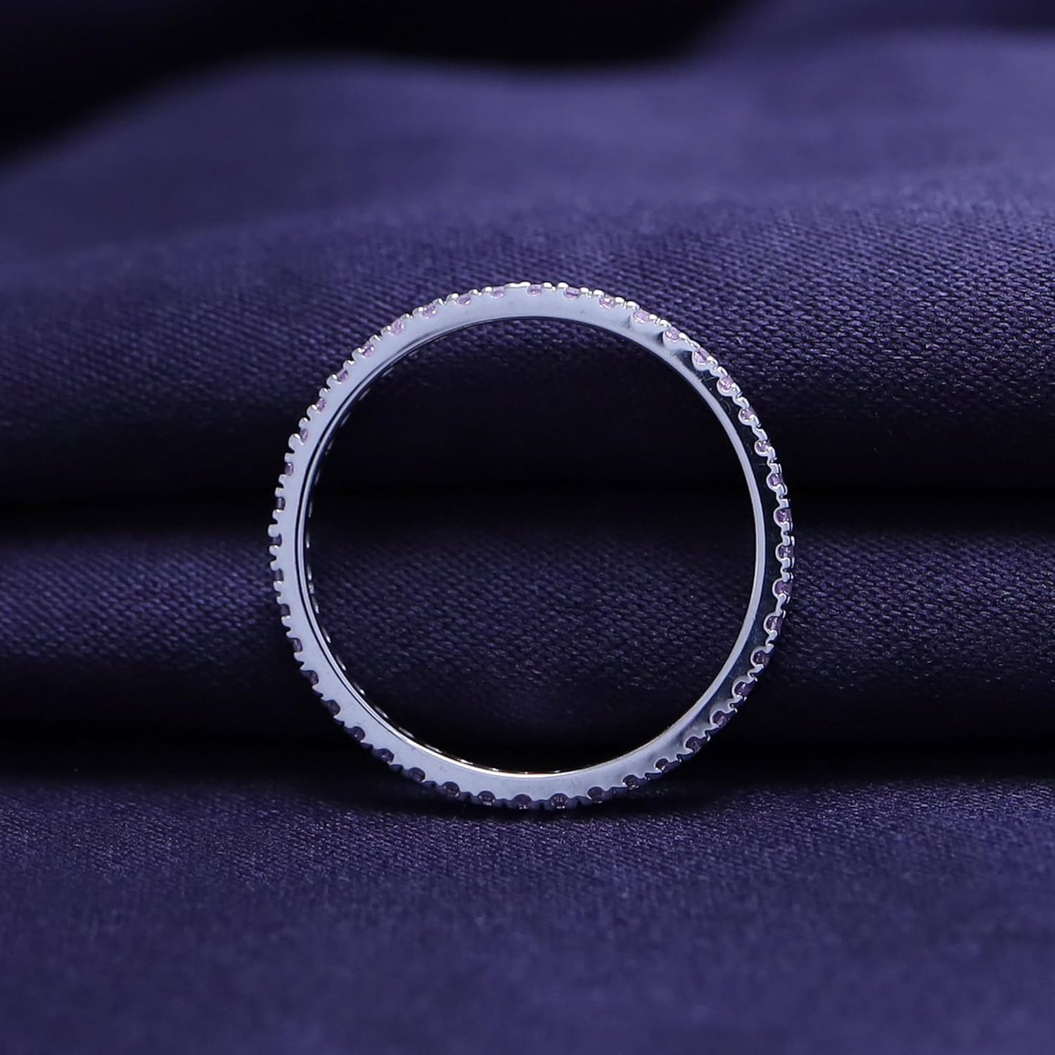 Jewel Zone US Round Cut Simulated Tourmaline Eternity Stackable Wedding Ring in 925 Sterling Silver (1/5 Cttw)