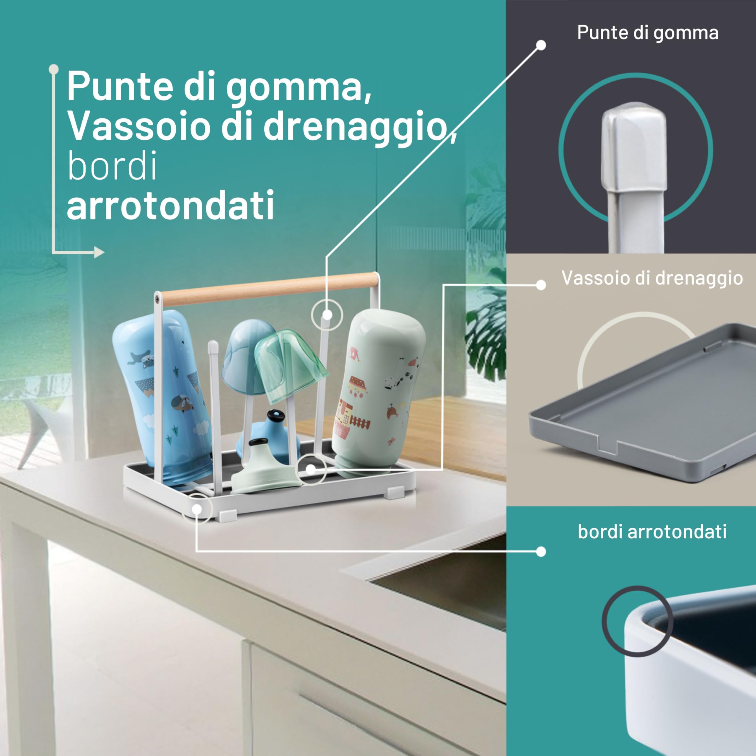 D&D Living Portabottiglie All-in-One per SodaStream - Scivolo di Asciugatura per Bottiglie di Tutti i Tipi: Duo, Crystal, Easy, Bottiglie per Bevande e Biberon - Stendino Universale (Metallo, Nero)