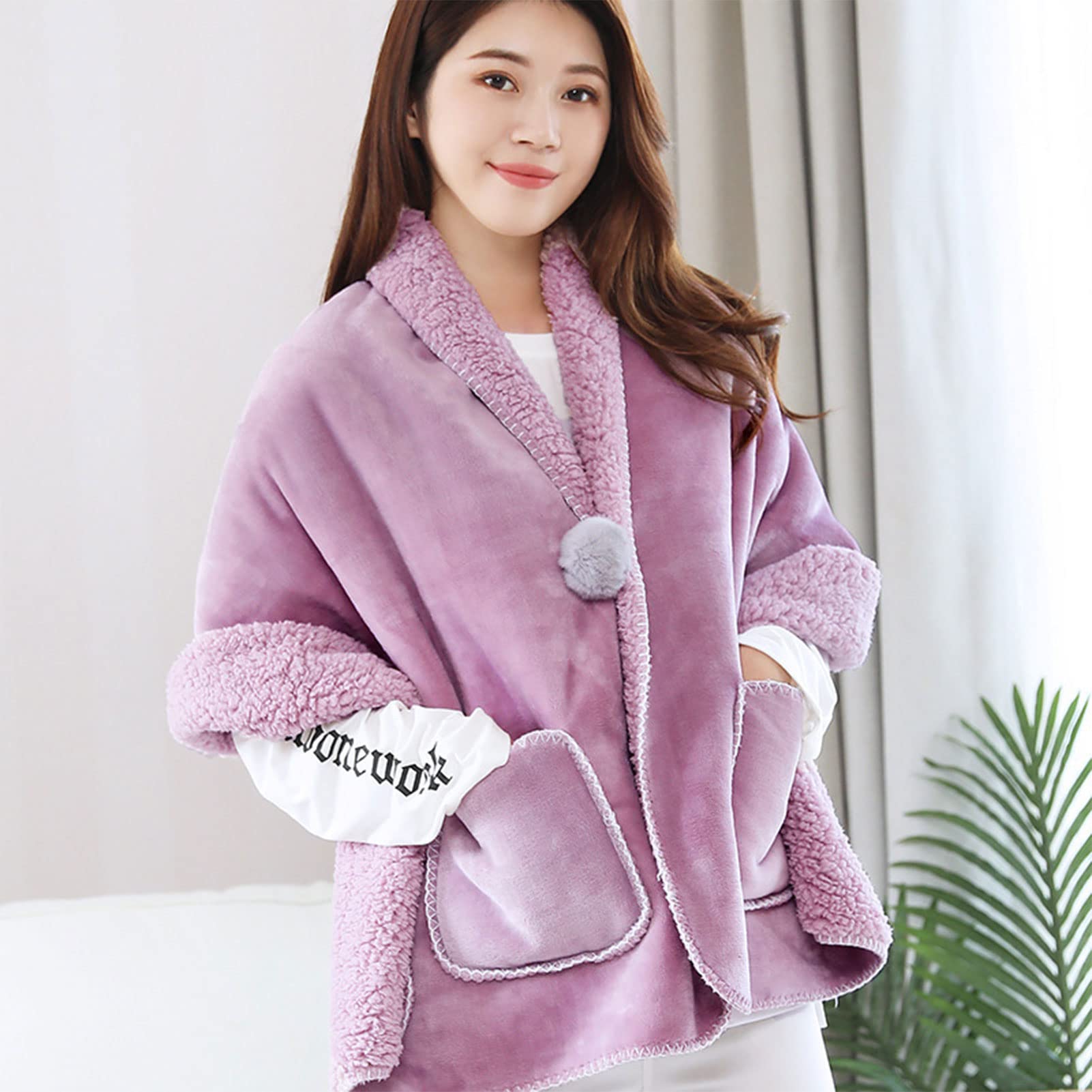 Poncho Hiver,Cape D’Hiver Femme,Couverture Châle Multifonctionnelle,Couverture Châle en Flanelle,Couverture de Sieste,Convient pour Voiture,canapé,Bureau