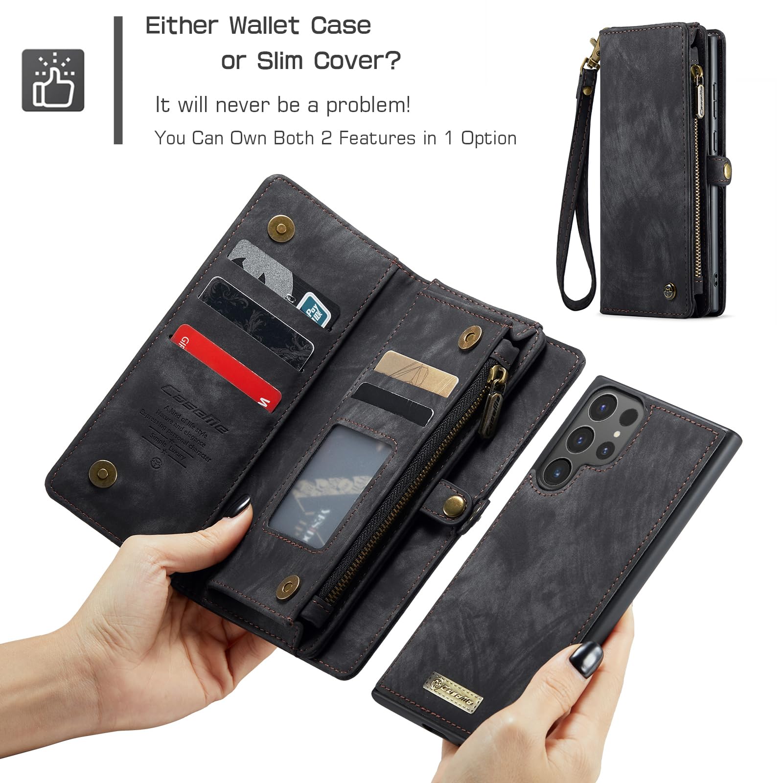 Etui do Samsung S24 Ultra, odporne na wstrząsy, etui na karty, otwierane, magnetyczne, odpinane, przegródki na zamek błyskawiczny, portfel, etui do Samsung Galaxy S24 Ultra 5G, odporne na