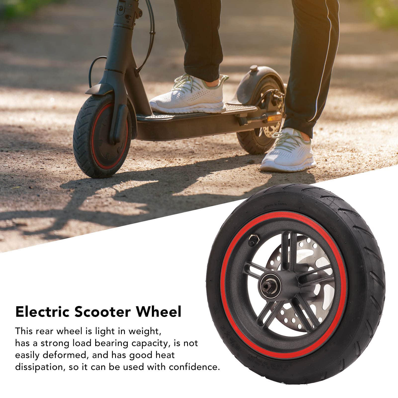 Rueda Trasera Scooter Electrico, Resistente Aleación Aluminio Rueda Repuesto con Disco Freno 120mm Neumático Rojo for Usuarios Diarios, Viajes Urbanos, Comunidades Estudiantiles