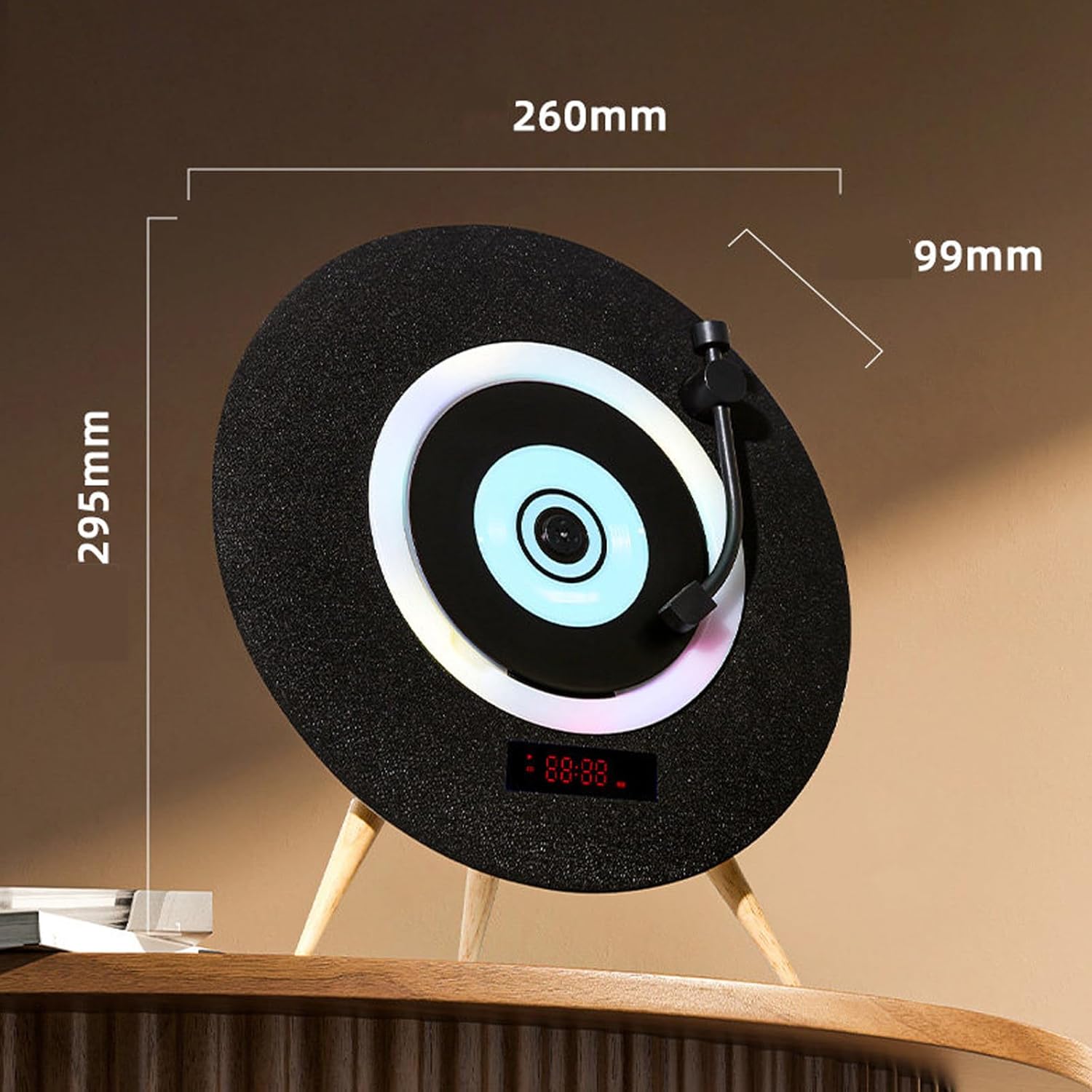 Illuminated CD Player, Vertical CD Player, with Remote Control & Multiple Lighting Modes, Press-to-Remove Disc Design, Built-in Dual Independent Cavity Speakers, for Living Room, Bedroom